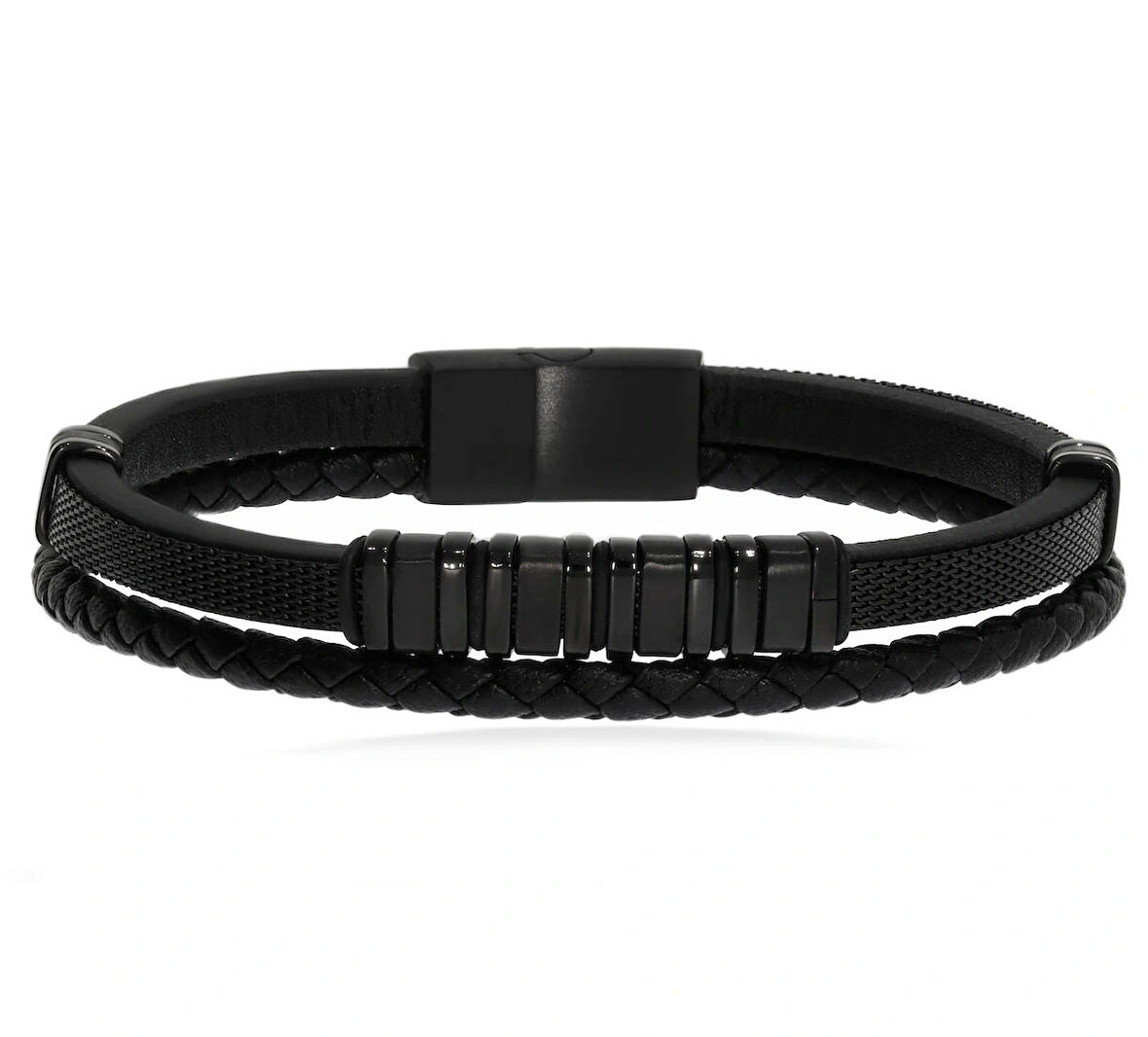 Erkek Çelik Detay Siyah Renk Deri Bilekllik