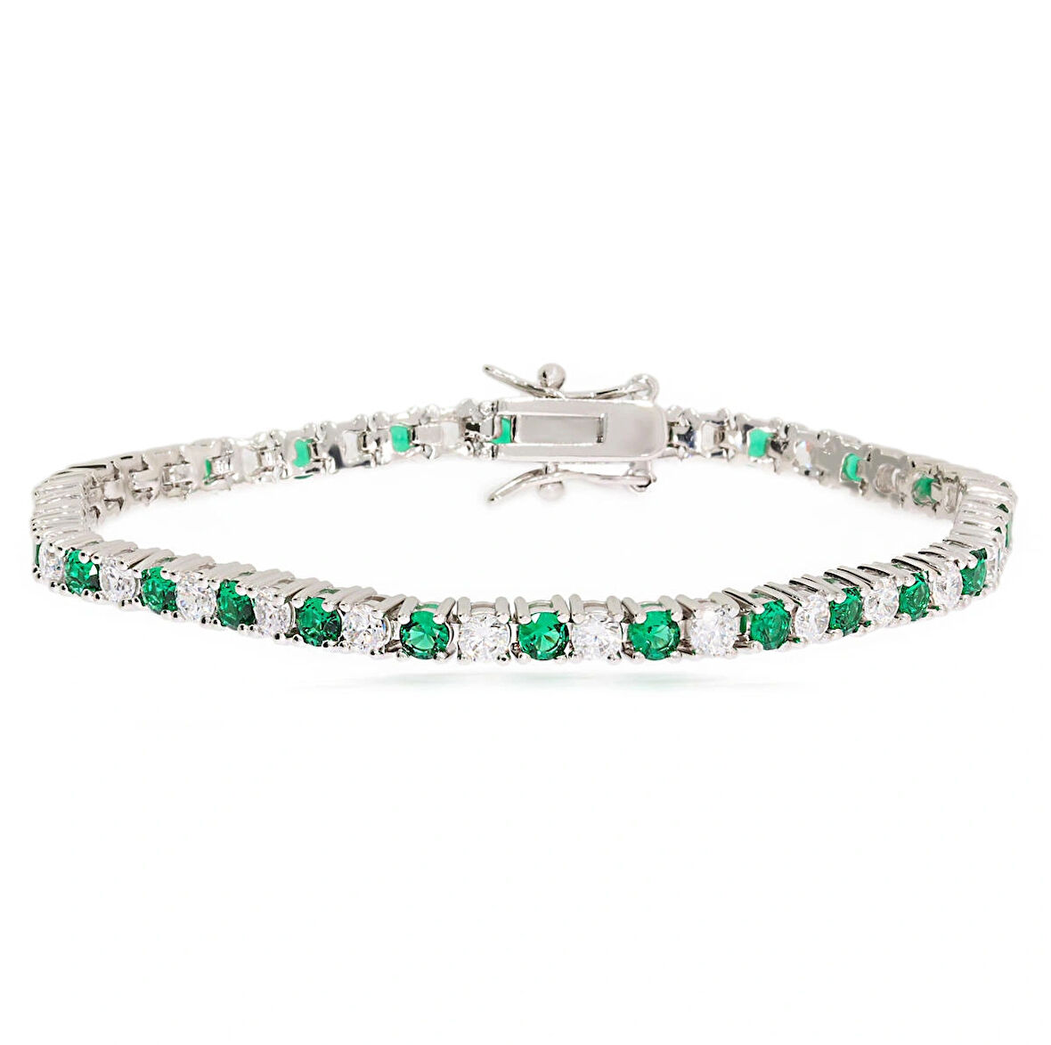 Kadın Yeşil ve Beyaz Taş Detay Su Yolu Model Çelik Bileklik