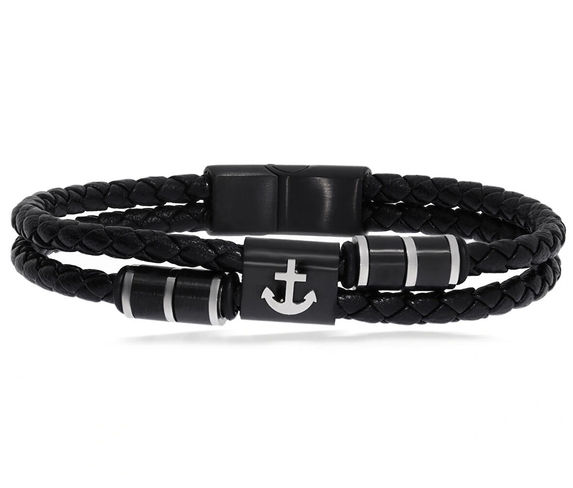 Erkek Çapa Detay Örgü Model Deri Bileklik