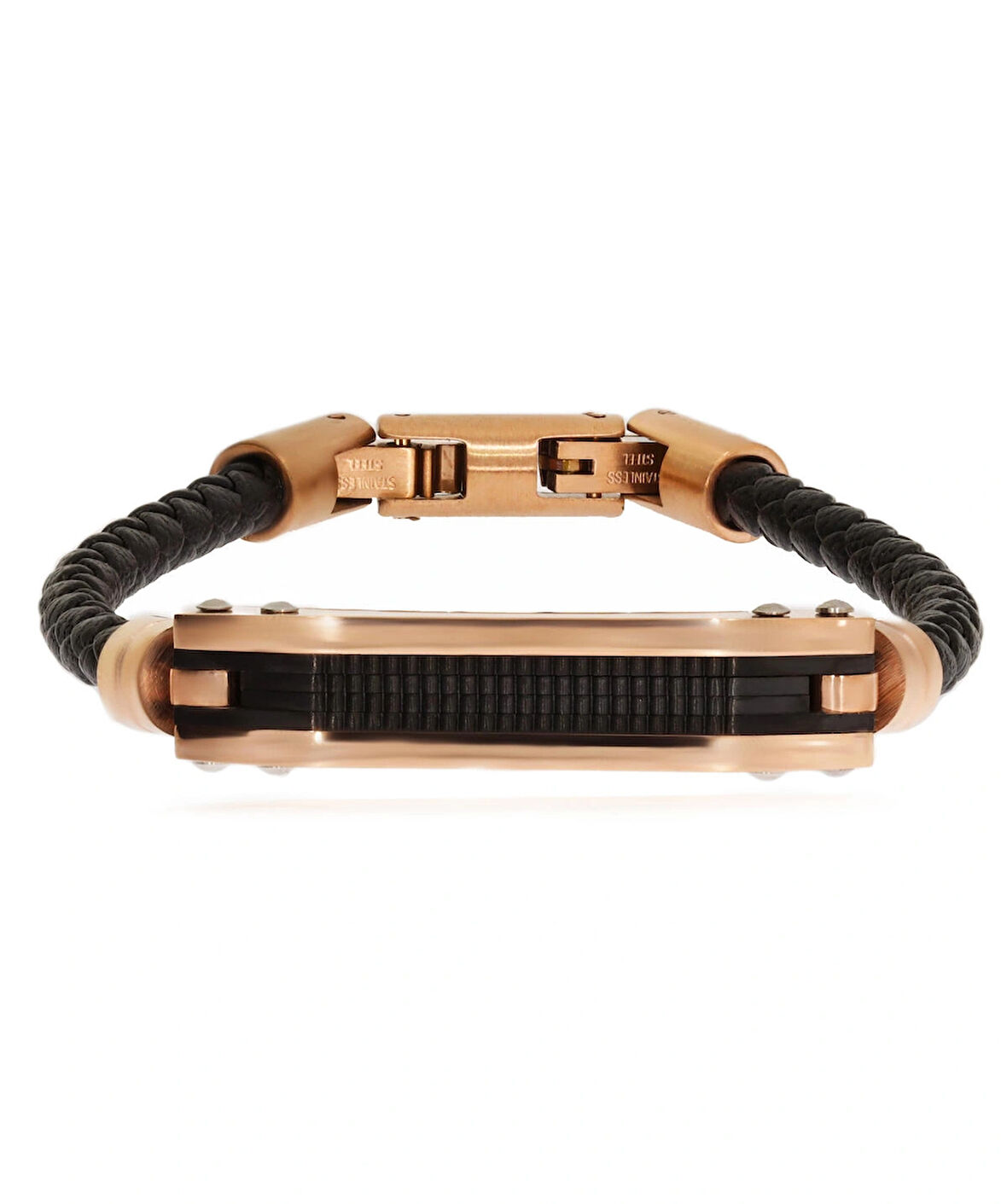 Erkek Rose Renk Detay Örgü Model Deri Bileklik