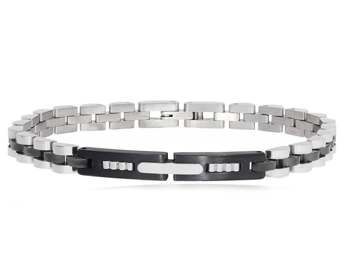 Erkek Siyah Renk Detay Çelik Bileklik