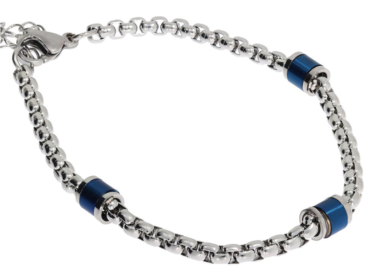 Erkek Lacivert ve Silver Renk Detay Çelik Zincir Bileklik