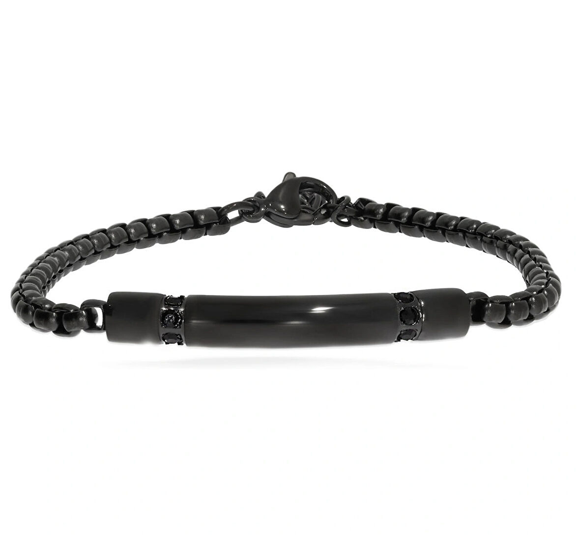 Erkek Siyah Taş Detay Zincir Çelik Bileklik