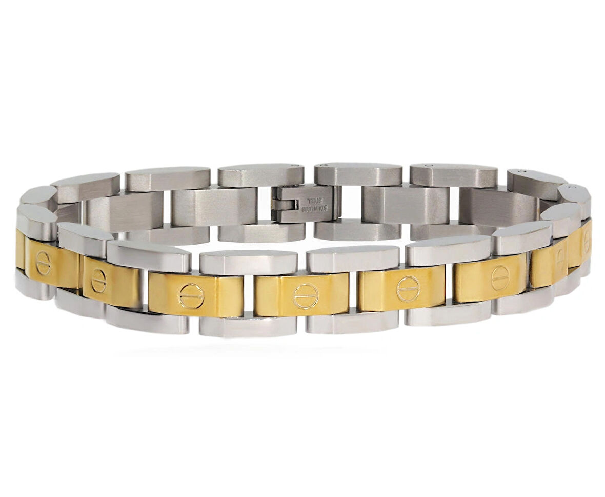 Erkek Sembol Detay Gold Renk Çelik Bileklik