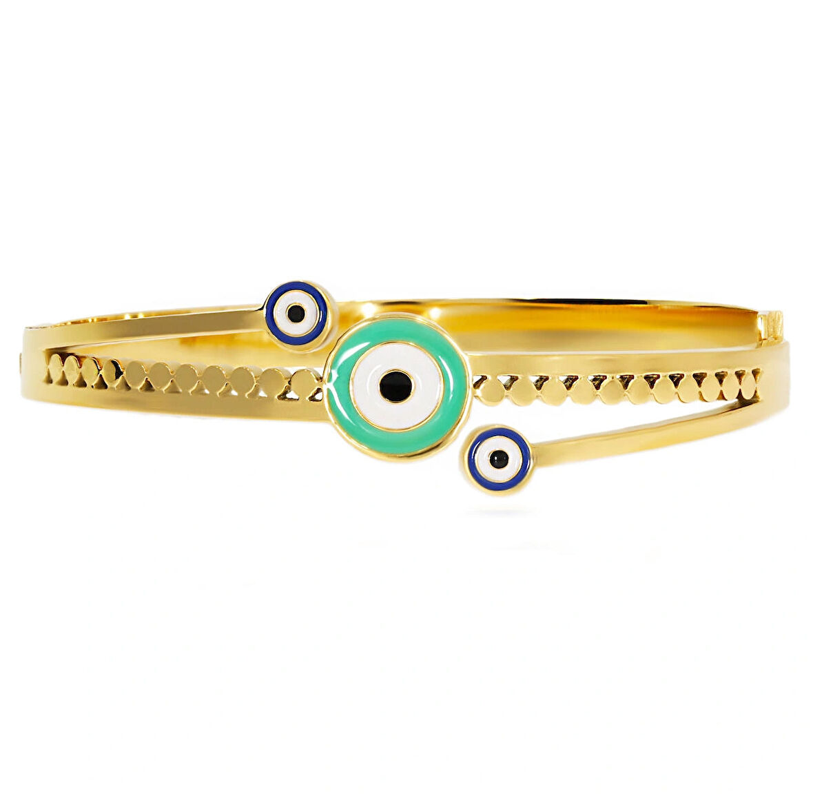 Kadın Renkli Nazar Boncuğu Detay Çelik Bilezik
