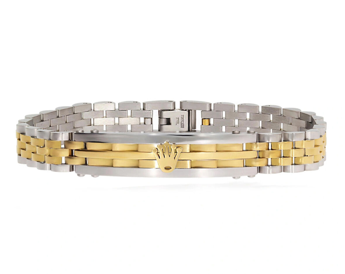 Erkek Gold Renk ve Sembol Detay Çelik Bileklik