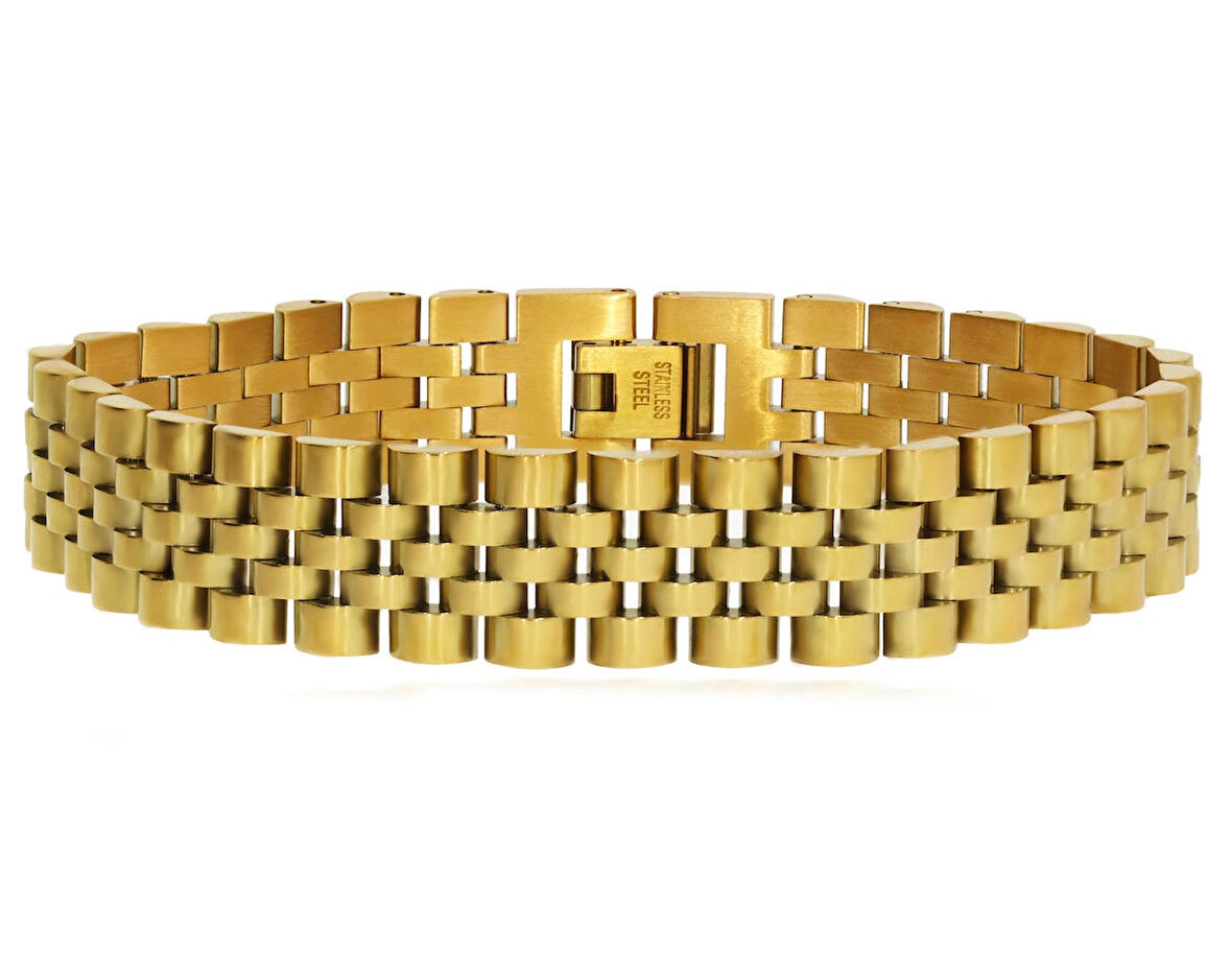 Erkek Kalın Gold Renk Çelik Bileklik