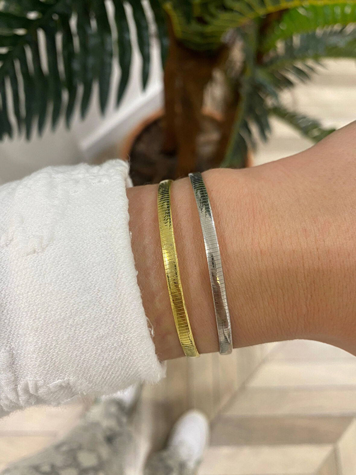 Kadın Gümüş İthal Yassı Bileklik