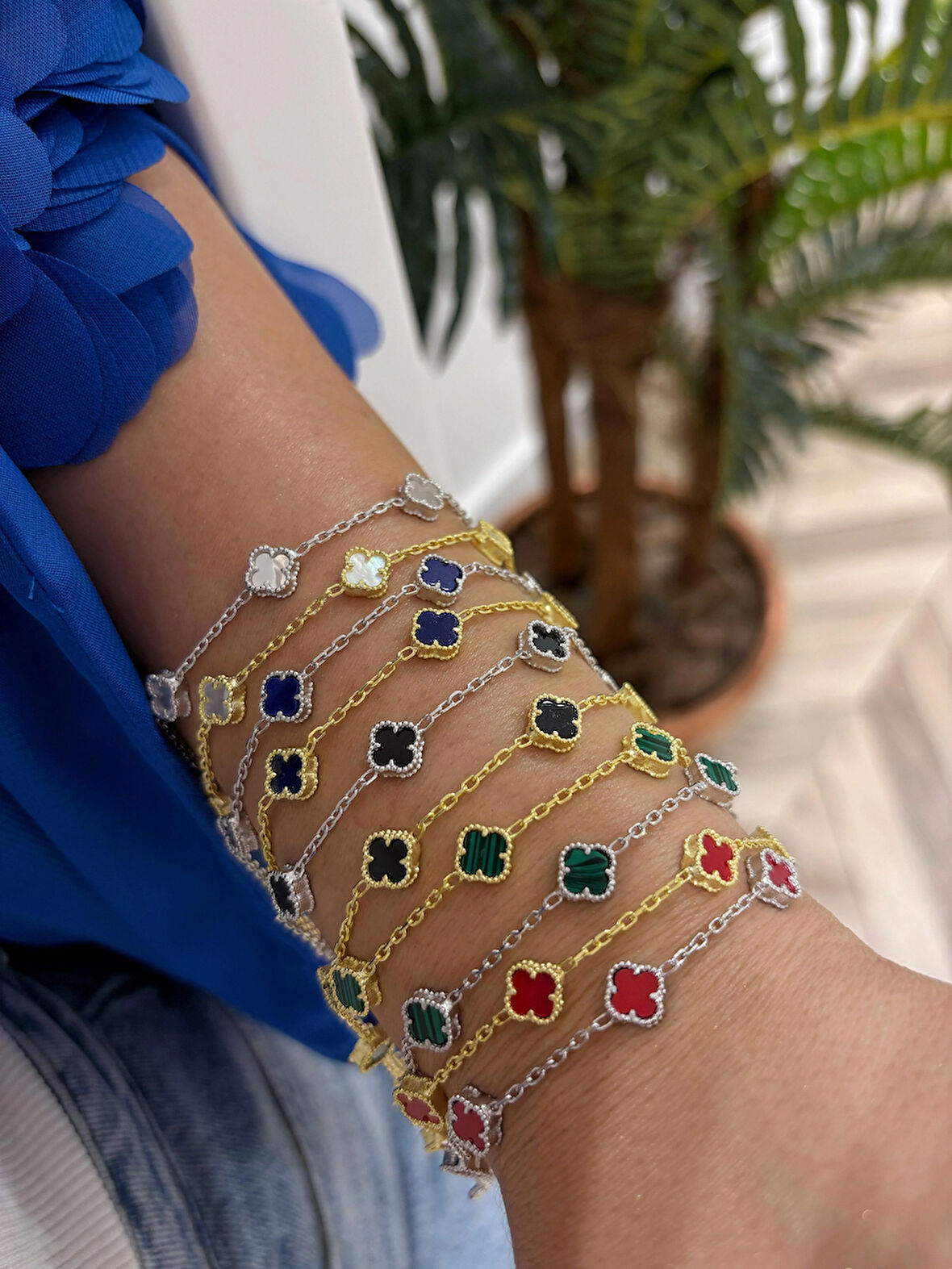 Kadın Gümüş Mini 5 Yoncalı Bileklik