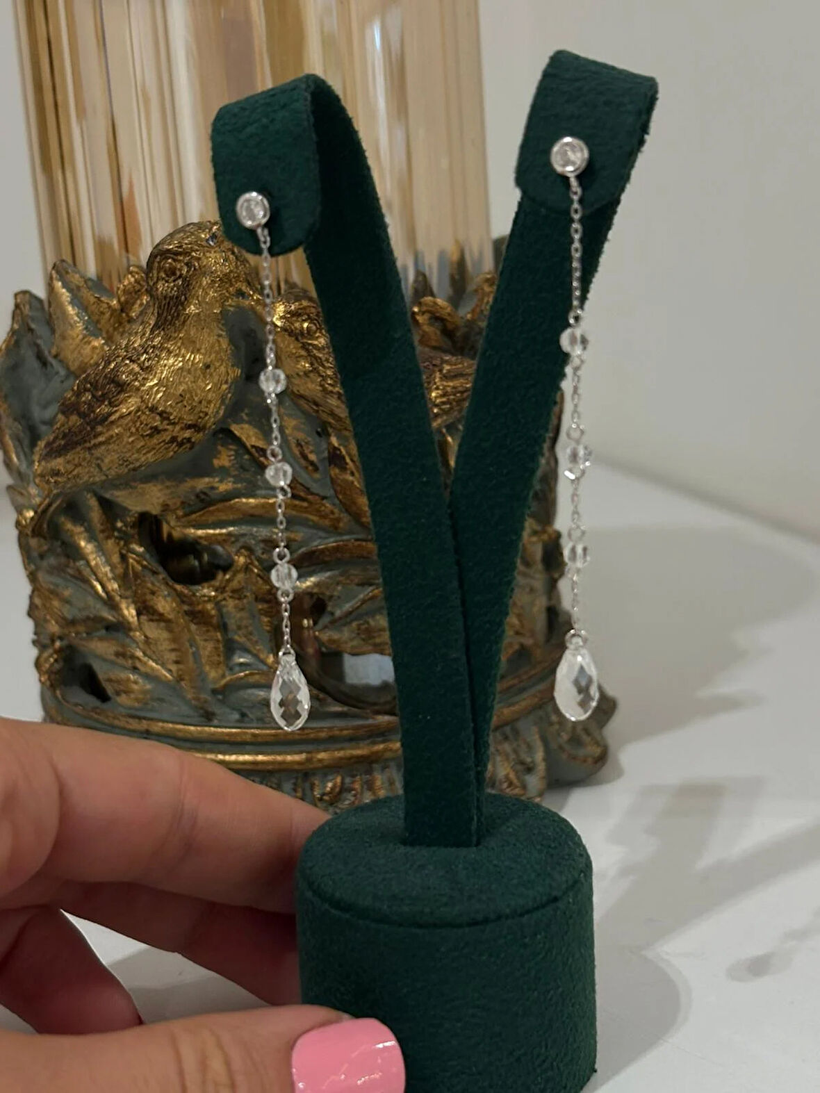 Kadın Gümüş Zincir Sarkıt Küpe