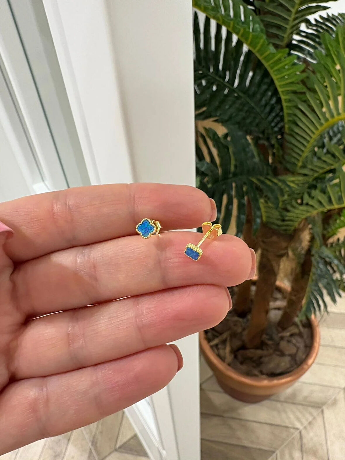 Kadın Gümüş Mini Yonca Küpe