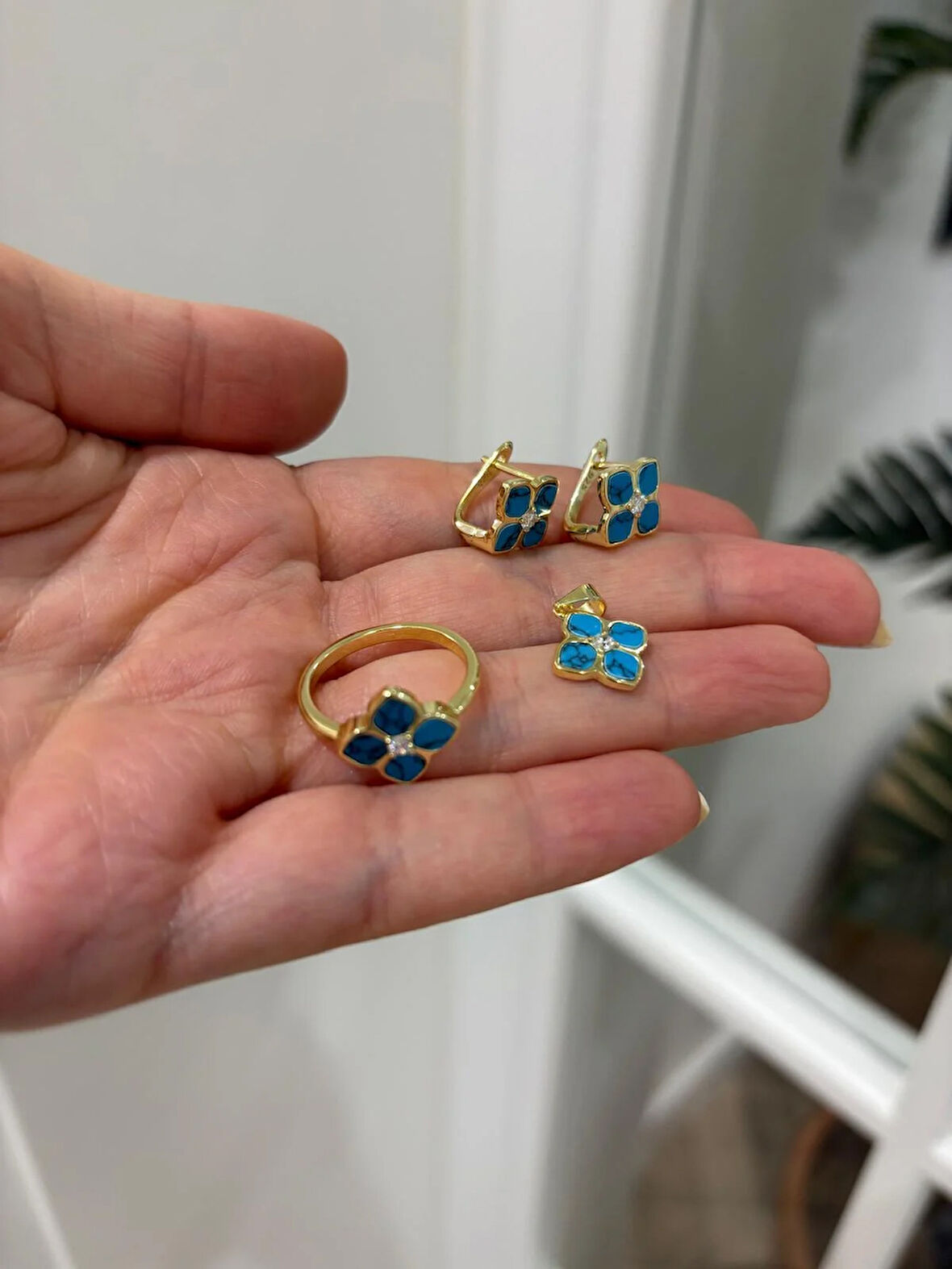 Kadın Gümüş Firuze Taşlı Set 