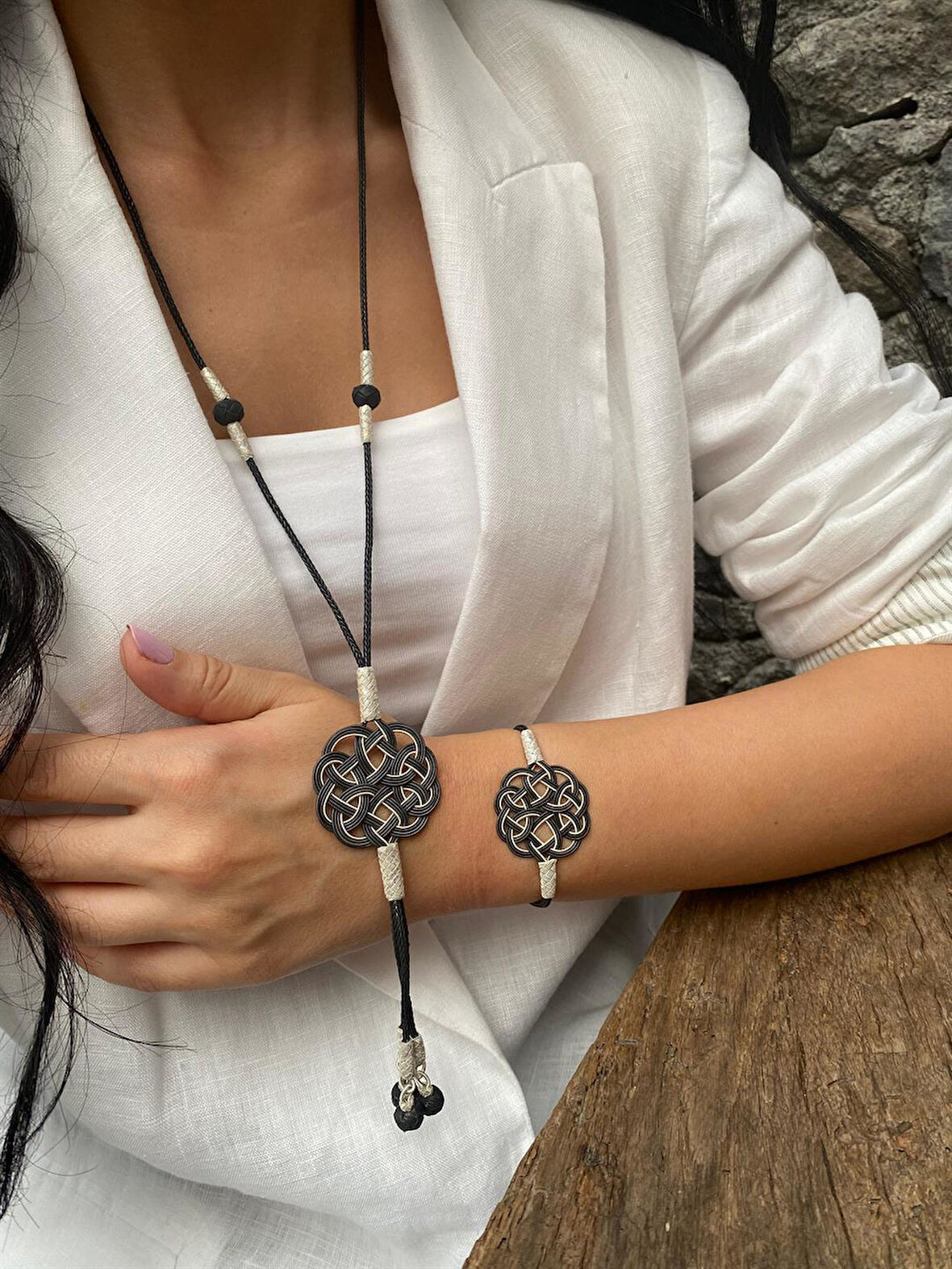 1000 Ayar Gümüş Kazaziye Aşk Düğümü Kolye ve Bileklik Seti 5322