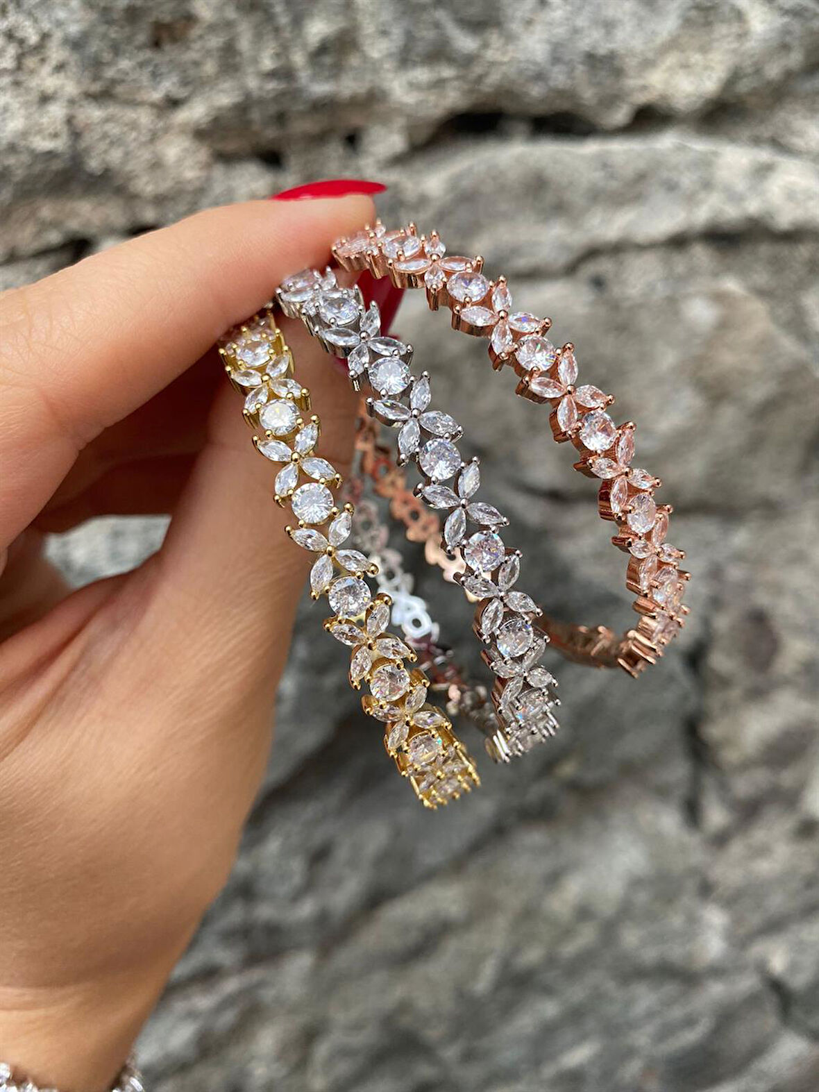 Kadın Gümüş Markiz Çiçekli Bileklik 1043