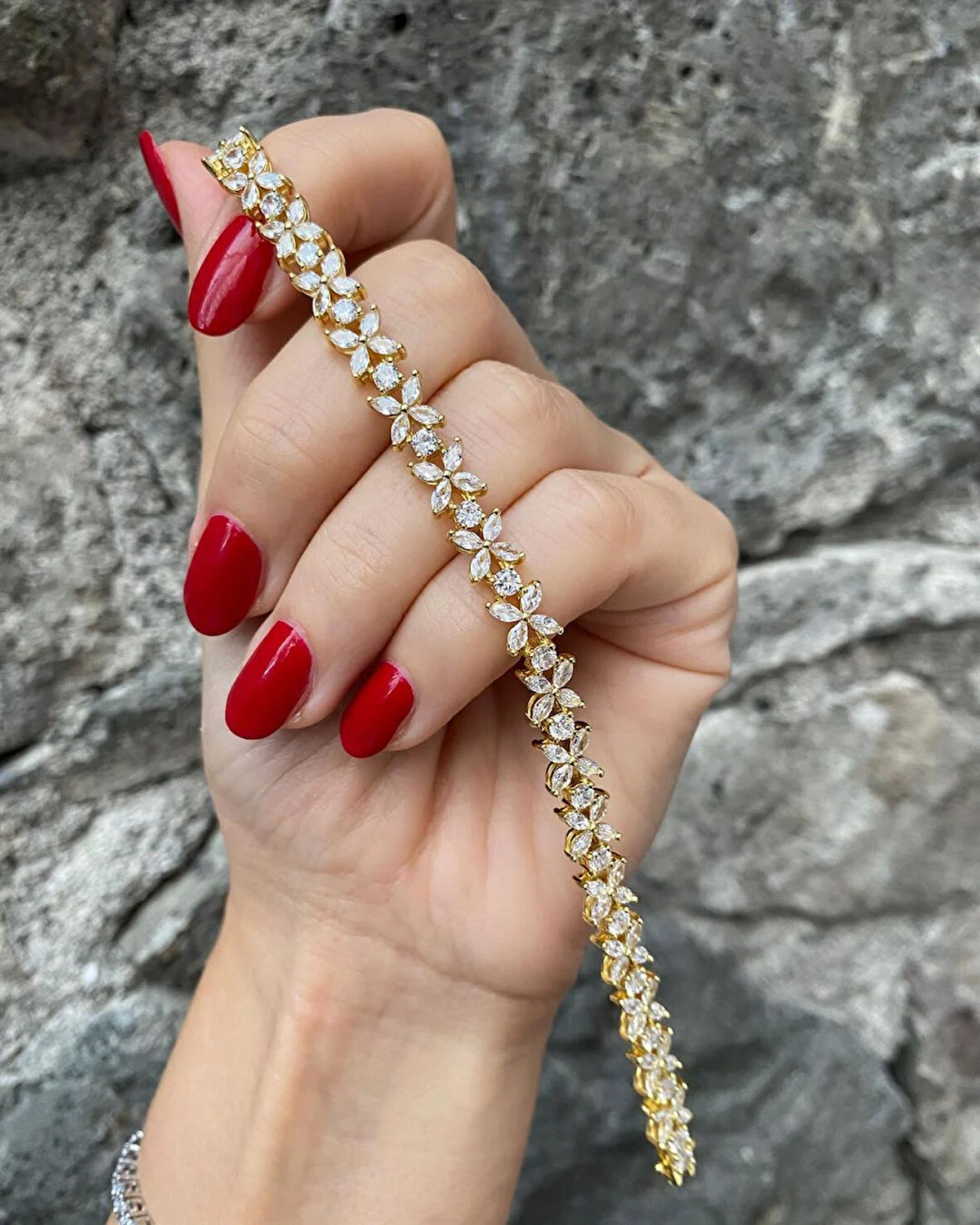 Kadın Gümüş Gold Taşlı Markiz Bileklik 3256