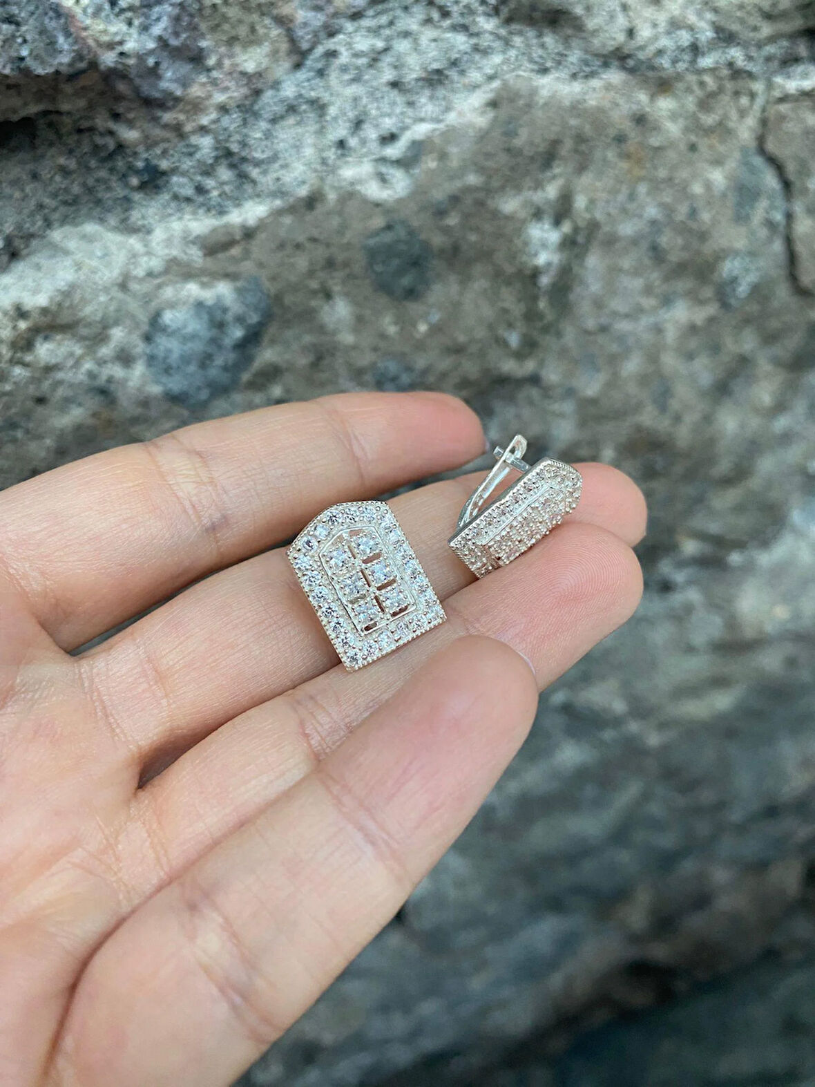 Kadın Trabzon Hasır Gümüş Prenses Toka Küpe 3541