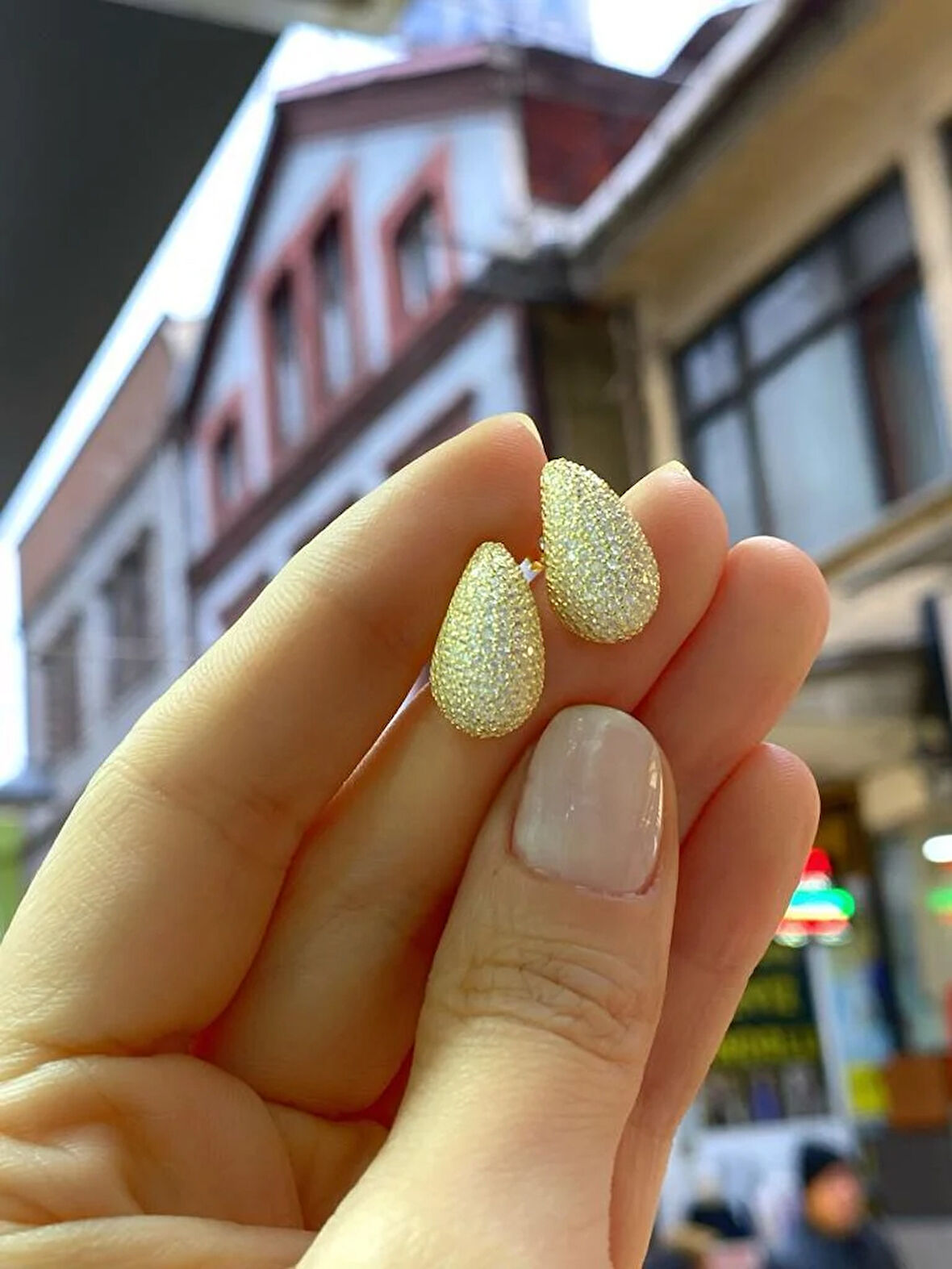 Kadın Gümüş Zirkon Taşlı Göz Yaşı Küpe (1.7CM)