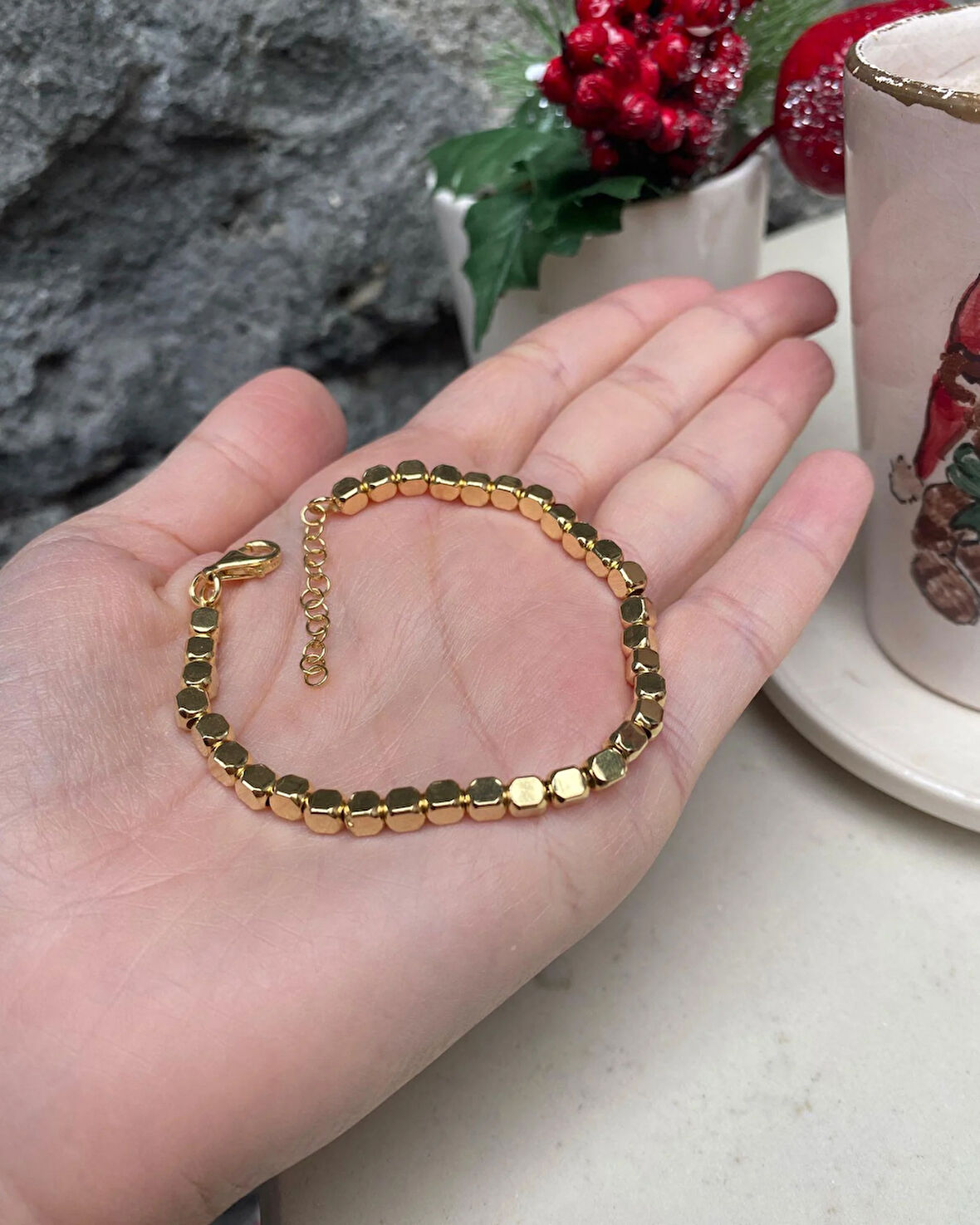 Kadın Gümüş Gold ithal Küp Bileklik 2254