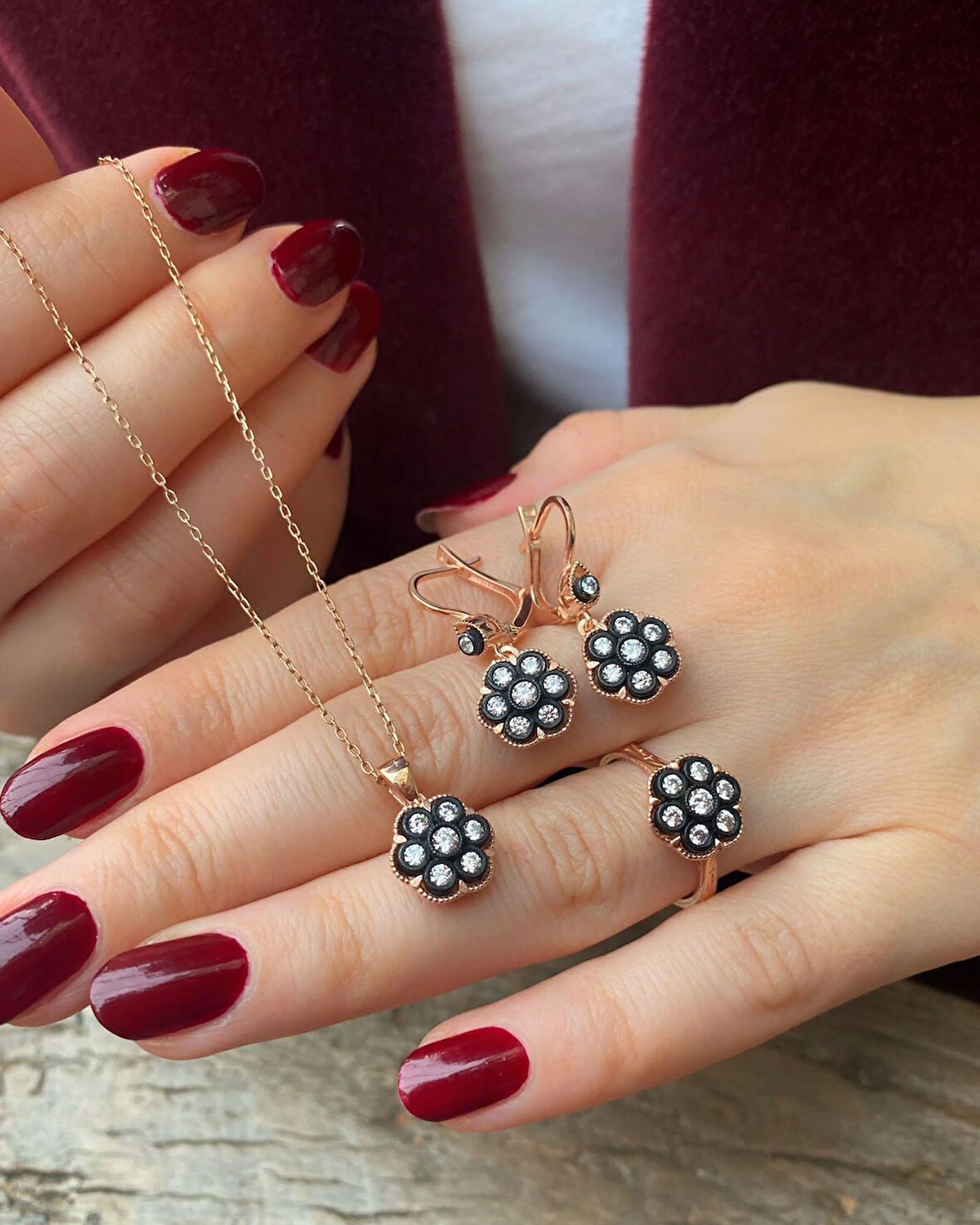 Kadın Gümüş Elmas Montür Çiçek Model Kadın Set 0232