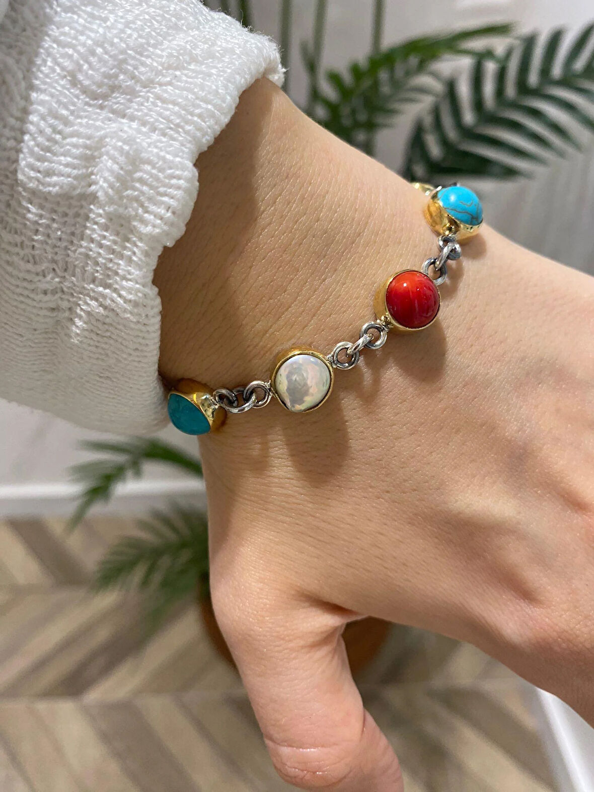 Kadın Gümüş Doğal Taşlı Bileklik