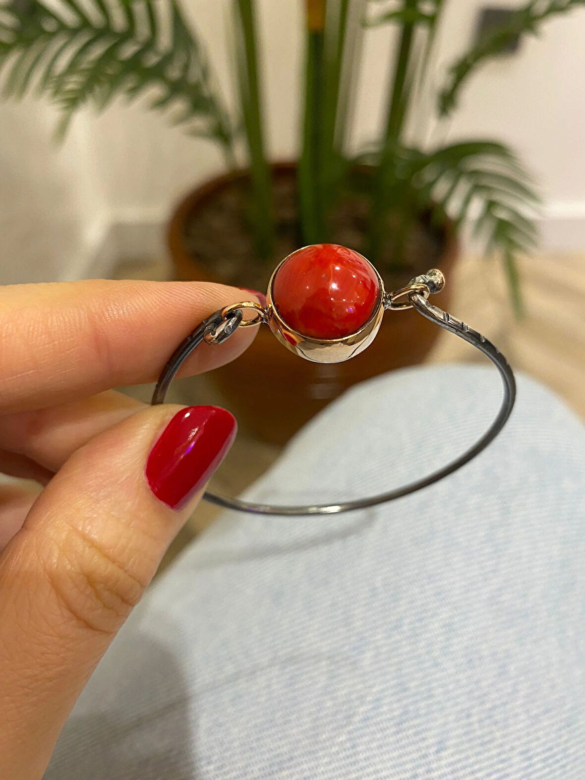 Kadın Gümüş Doğal Taşlı Tasarım Bileklik 2829