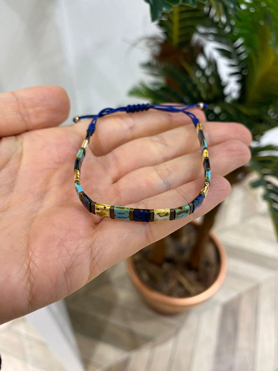 Kadın Lacivert Seramik Makrome İpli Bileklik