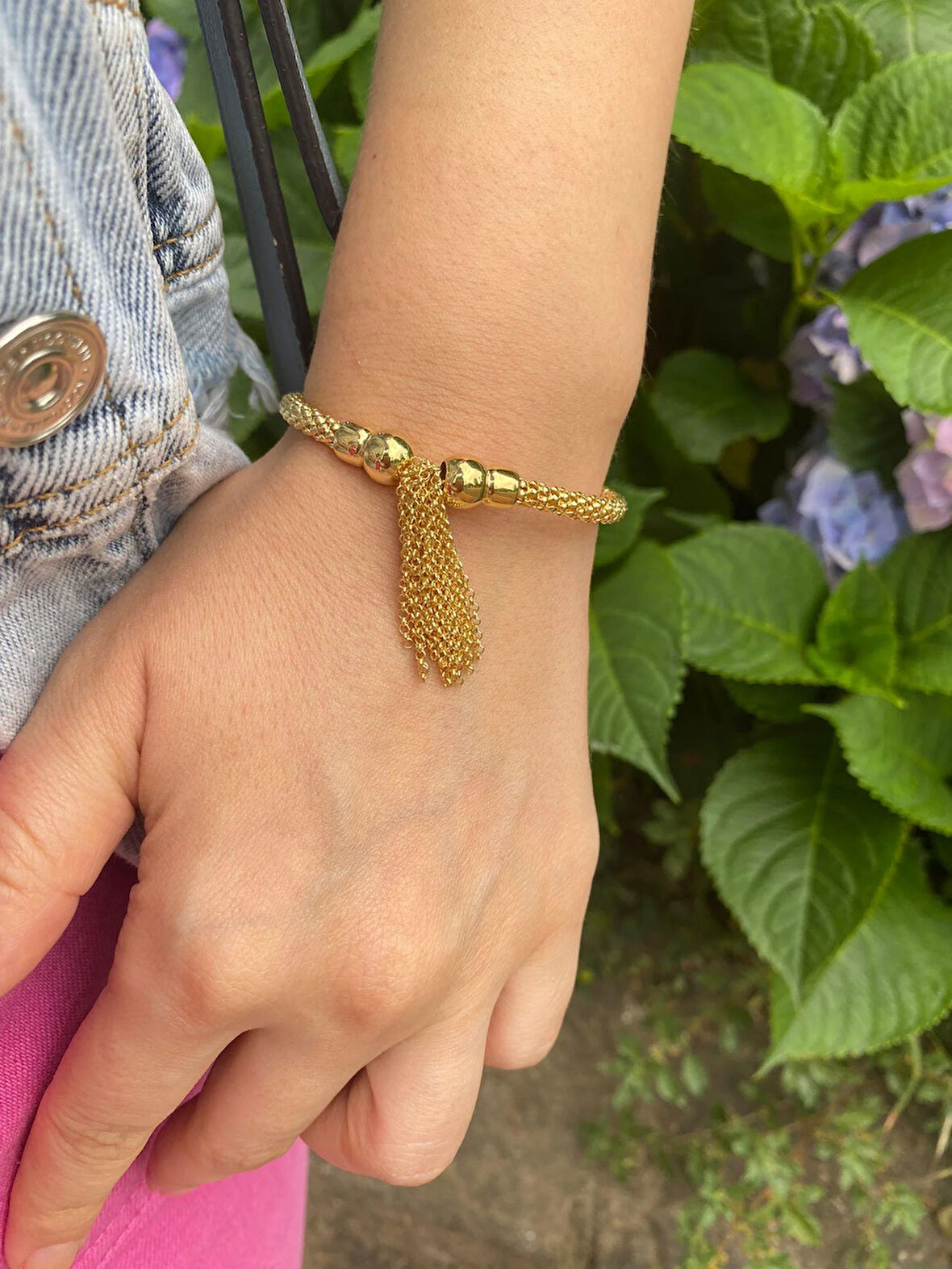 Kadın Gümüş İthal Zincir Püsküllü Tasarım Bileklik