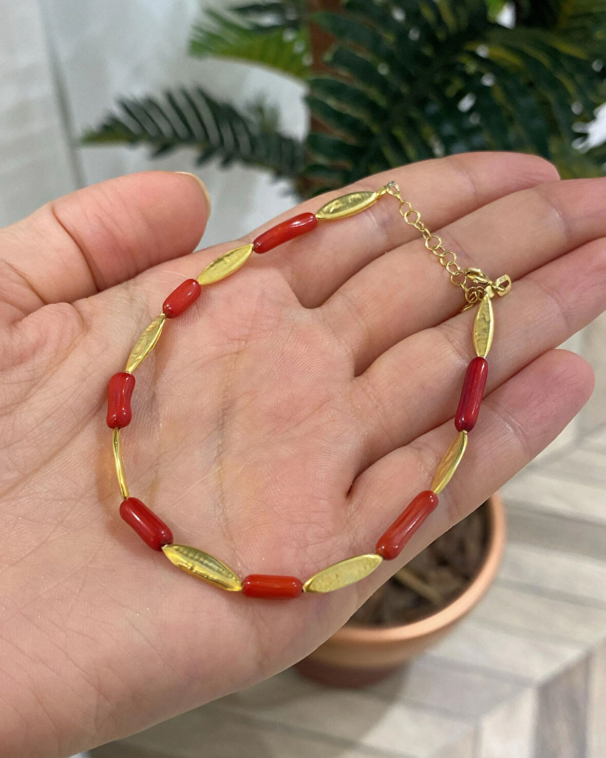 Kadın Gümüş Mercan Taşlı Hal Hal