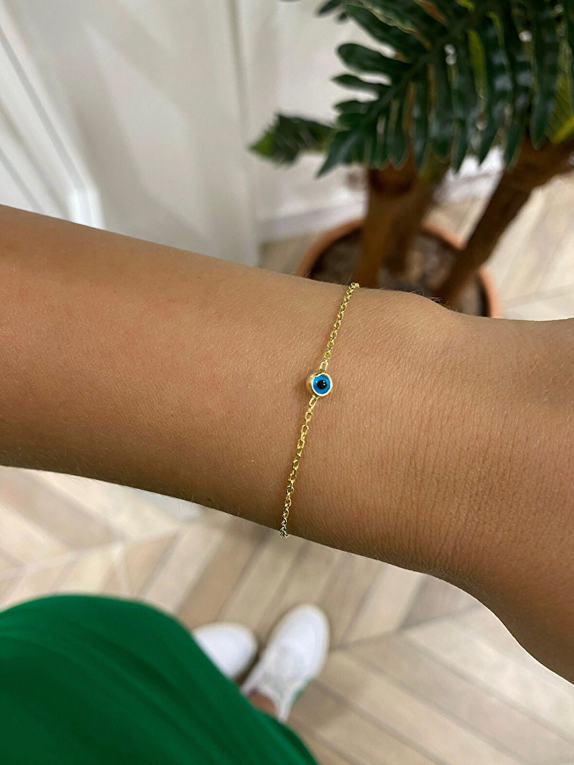 Kadın Gümüş Tekli Cam Göz Bileklik