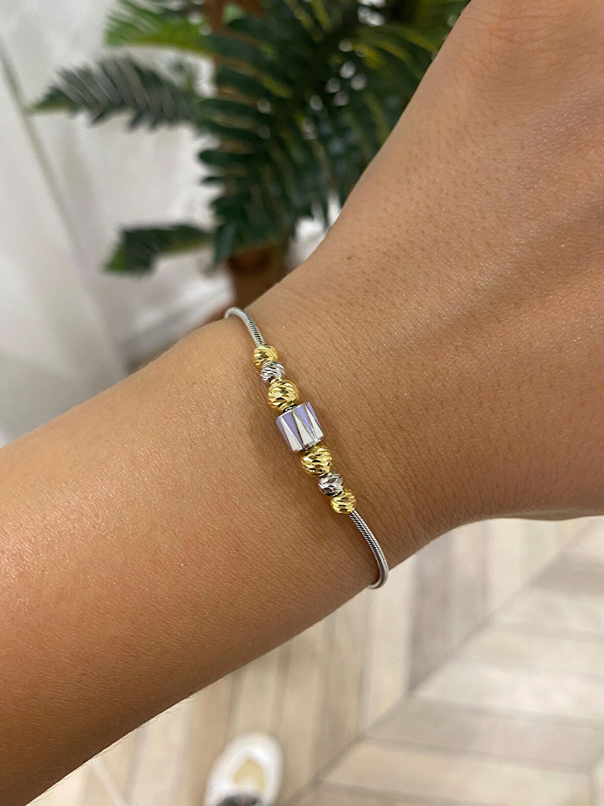 Kadın Gümüş Doricalı Lila Silindir Bileklik