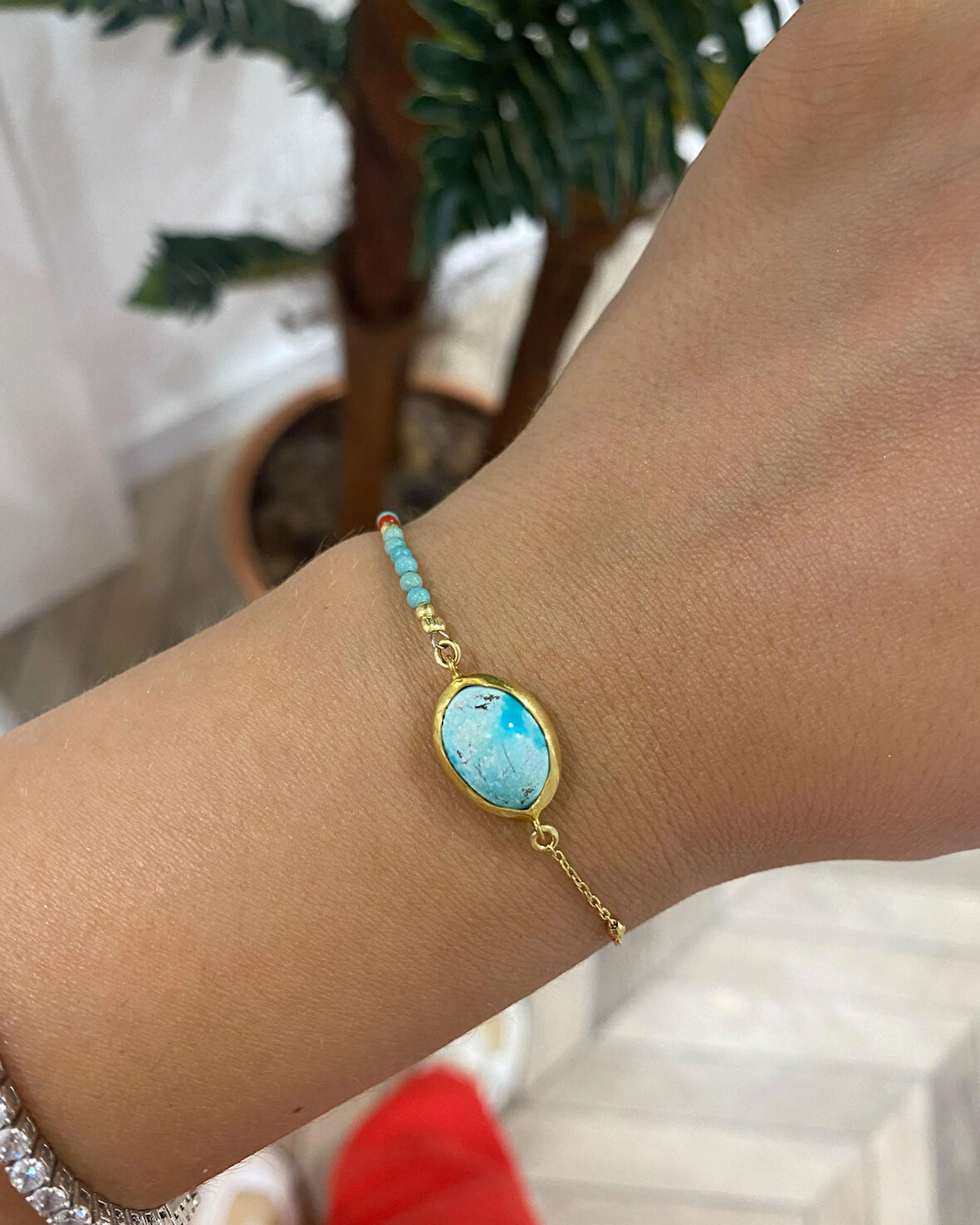 Kadın Gümüş Turkuaz Doğal Taşlı Bileklik