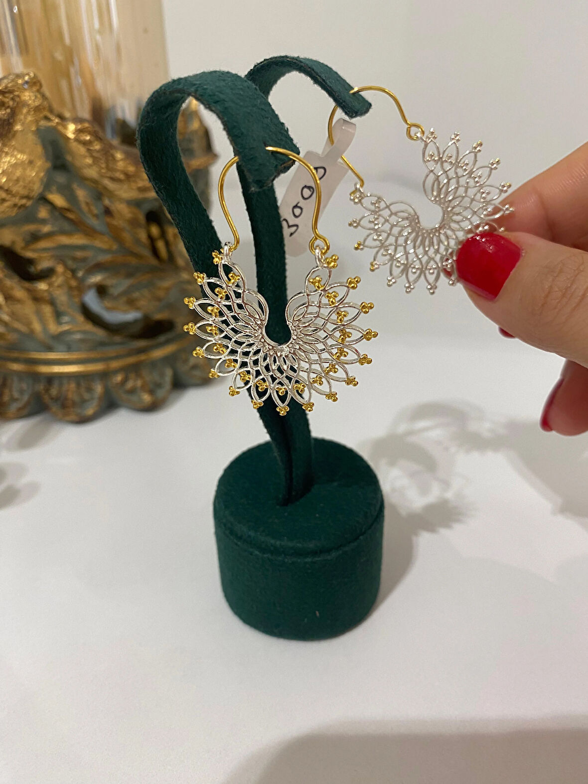 Kadın Gümüş Çift Renk Tasarım Küpe