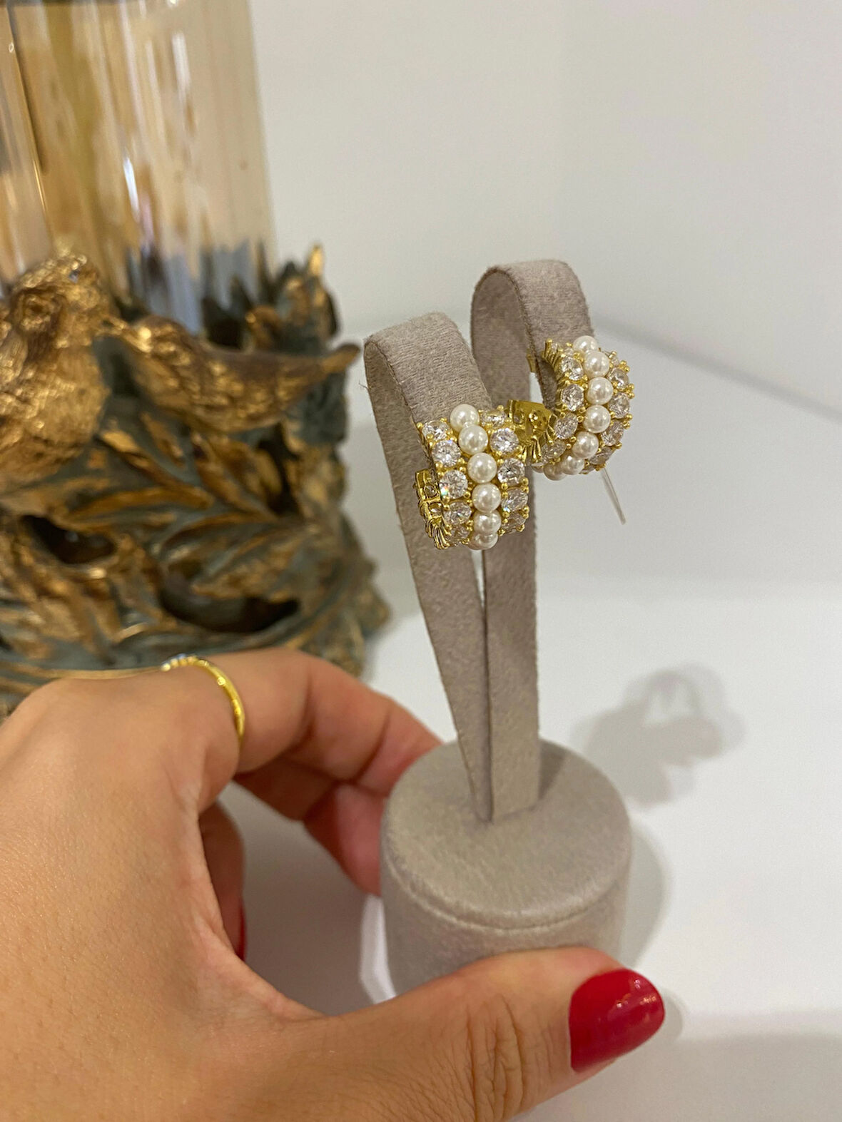 Kadın Gümüş İncili Halka Küpe