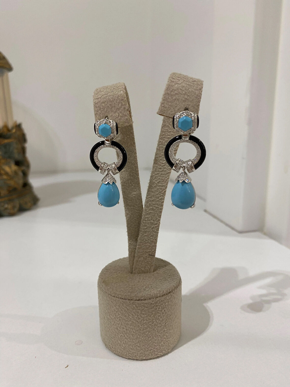 Kadın Gümüş Zirkon Taşlı Turkuaz Doğal Taşlı Küpe