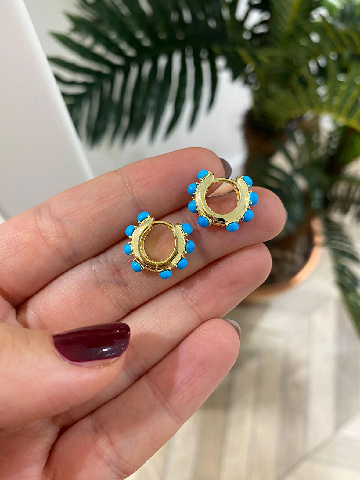 Kadın Gümüş Firuze Taşlı Halka Küpe