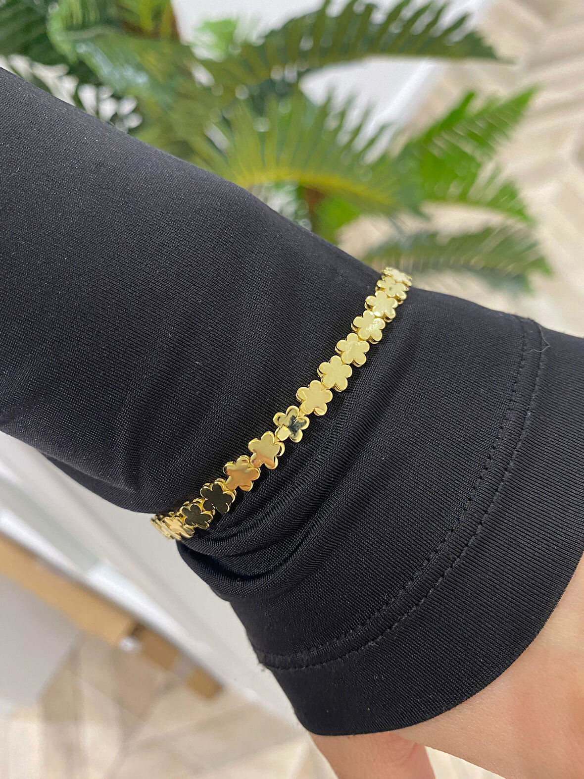 Kadın Gümüş Gold Çiçek Desenli Bileklik