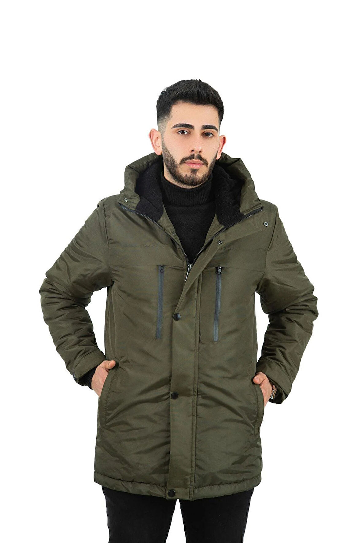 Erkek Polarlı Su Ve Rüzgar Geçirmez Kapüşonlu Kışlık Mont & Kaban & Parka