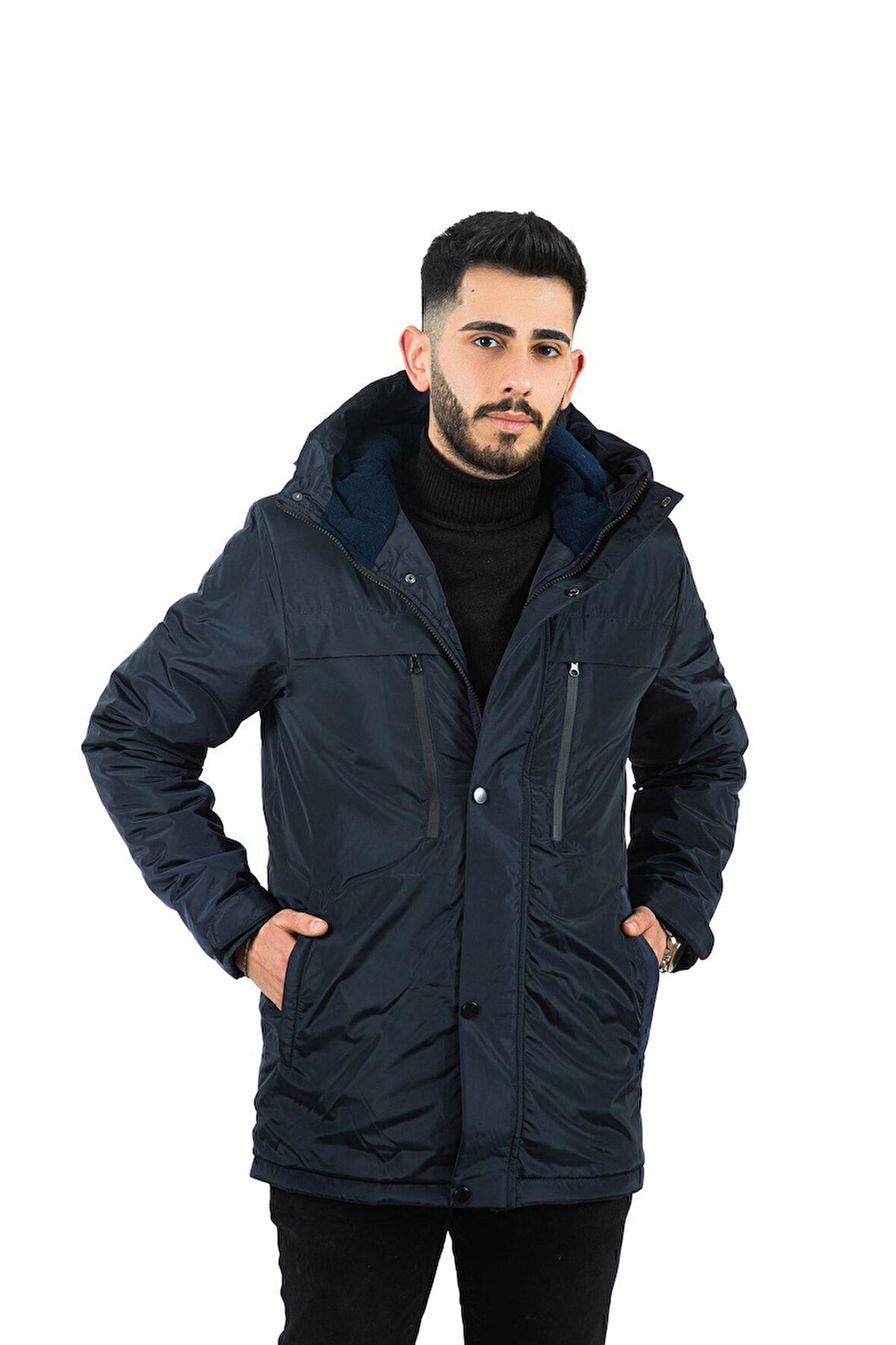 Erkek Polarlı Su Ve Rüzgar Geçirmez Kapüşonlu Kışlık Mont & Kaban & Parka