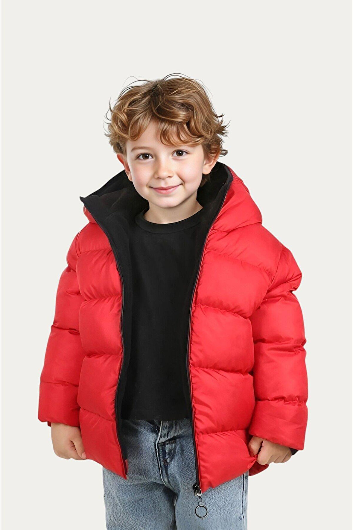 Erkek Çocuk Polarlı Kapüşonlu Su Geçirmez Rüzgara Dayanıklı Şişme Kışlık Mont & Kaban