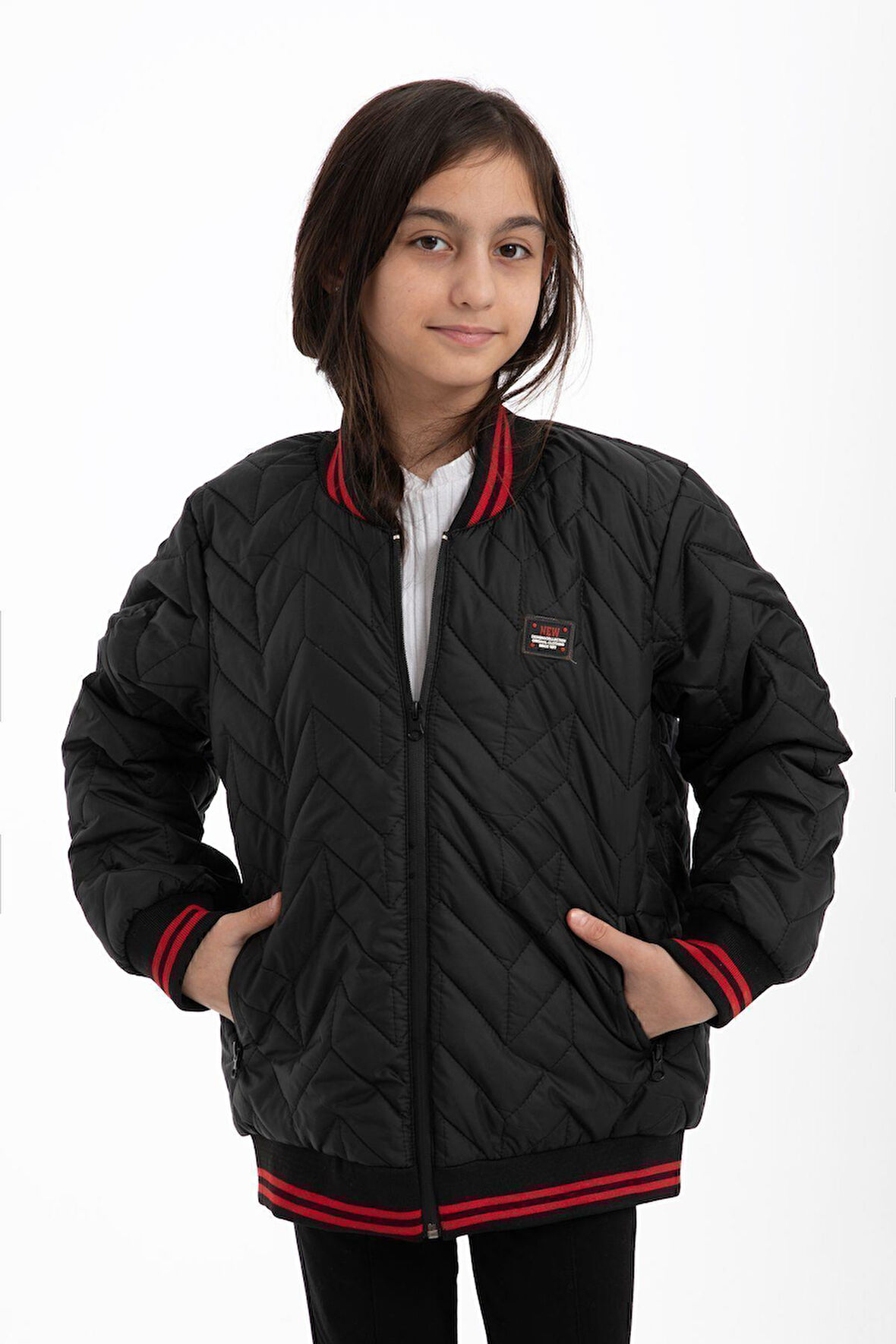 Kız Çocuk Kolej Yaka Astarlı Su ve Rüzgar Geçirmez Fermuarlı Cep Mont Ceket