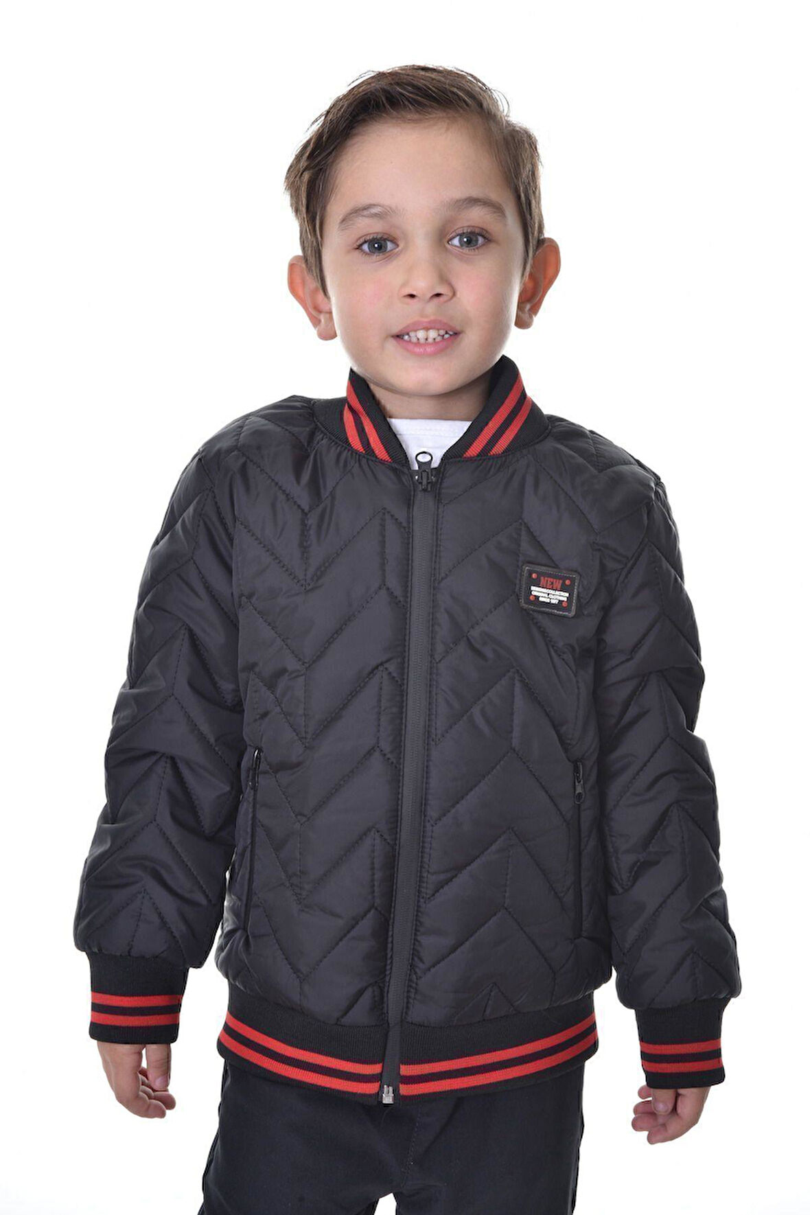 Erkek Çocuk Kolej Yaka Astarlı Su ve Rüzgar Geçirmez Fermuarlı Cep Mont Ceket