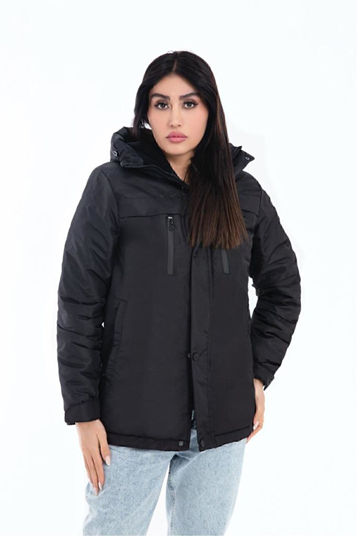 Kadın Polarlı Su Ve Rüzgar Geçirmez Kapüşonlu Kışlık Mont & Kaban & Parka