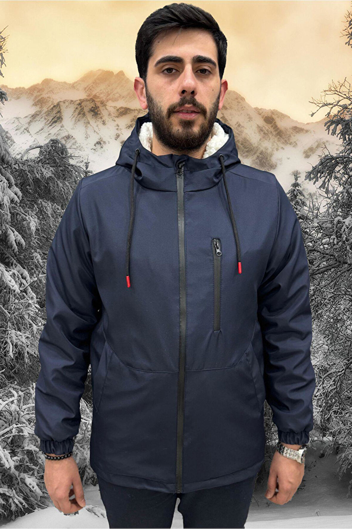 Erkek Kürklü Su Ve Rüzgar Geçirmez Kapüşonlu Kışlık Mont & Kaban & Parka