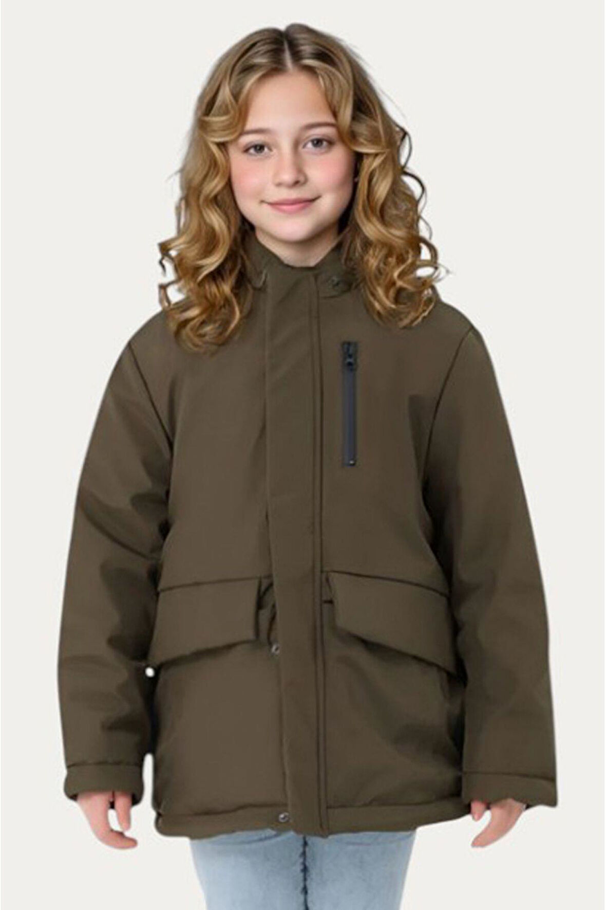 Kız Çocuk Kürklü Su ve Rüzgar Geçirmez Kapüşonlu 3 Cep Kışlık Mont & Kaban & Parka