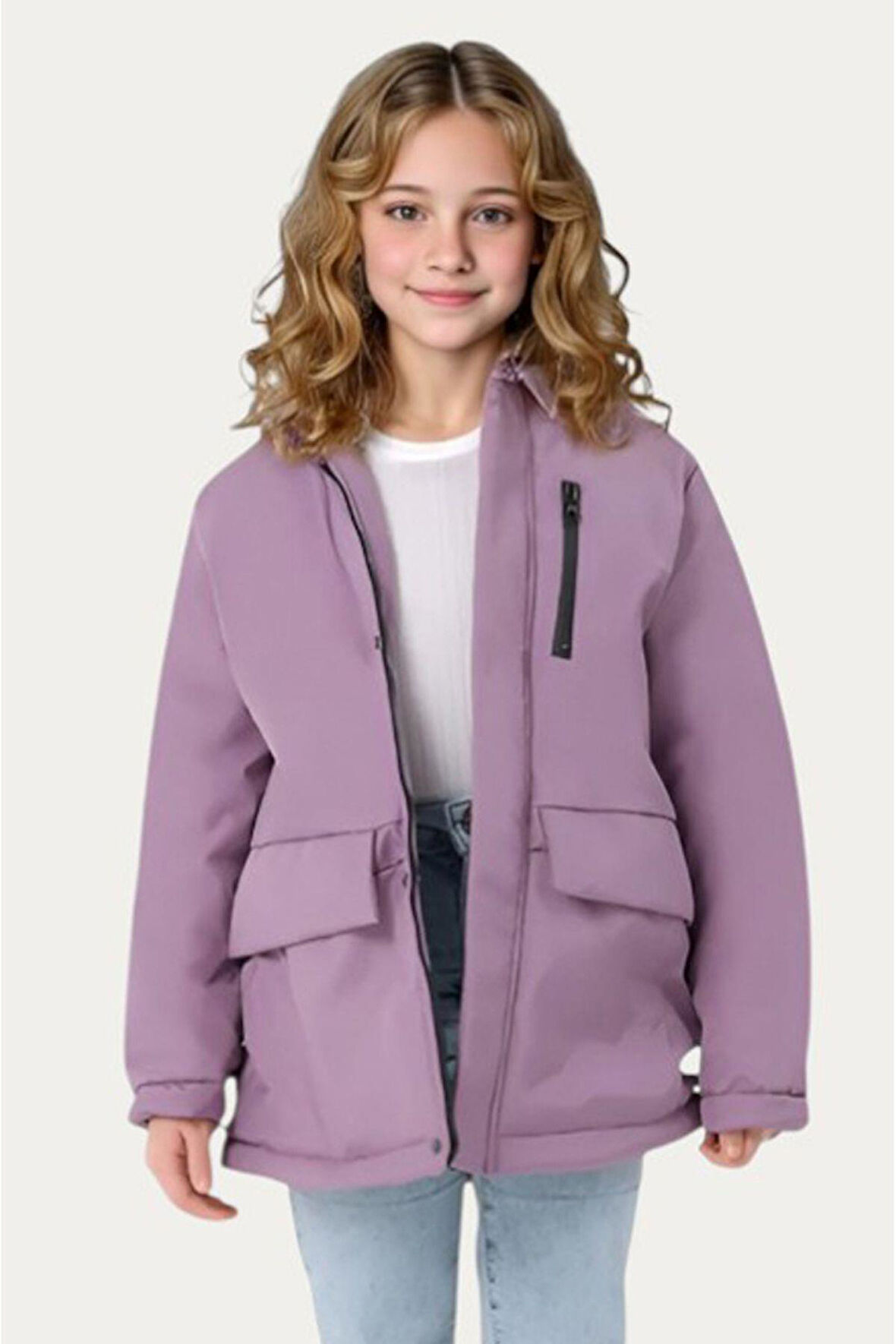 Kız Çocuk Kürklü Su ve Rüzgar Geçirmez Kapüşonlu 3 Cep Kışlık Mont & Kaban & Parka