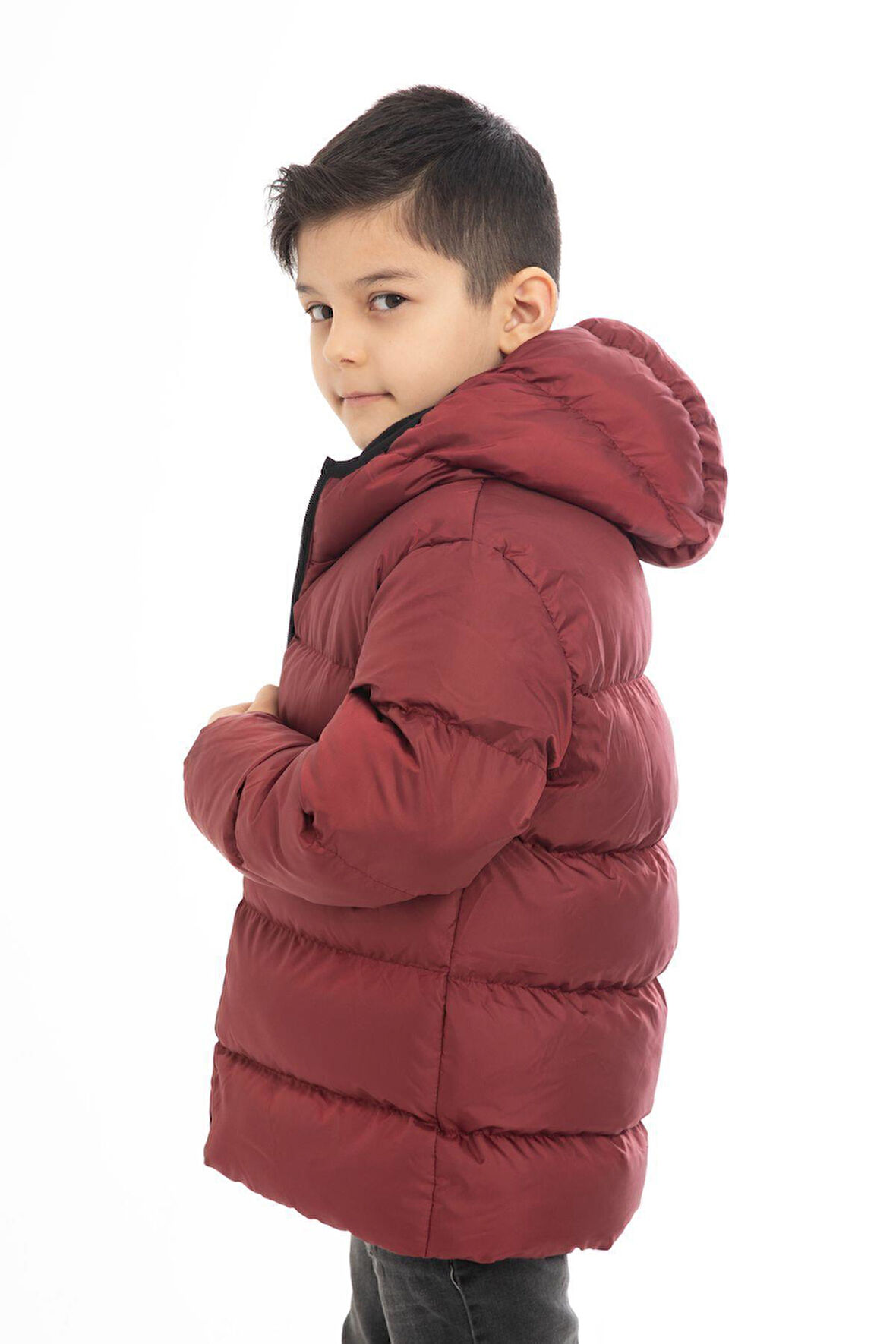 Spor Erkek Çocuk Polarlı Kürklü Kapüşonlu Su Geçirmez Rüzgara Dayanıklı Şişme Kışlık Mont