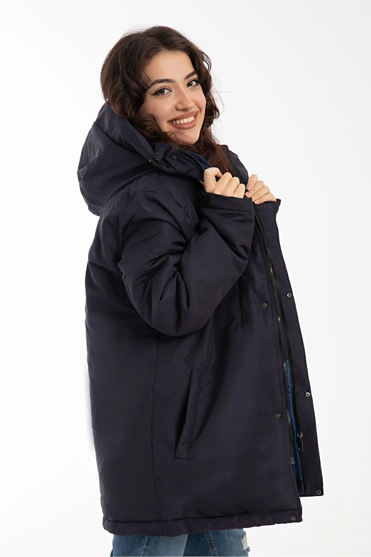 Spor Kadın Polarlı Su Ve Rüzgar Geçirmez Kapüşonlu Kışlık Mont & Kaban & Parka