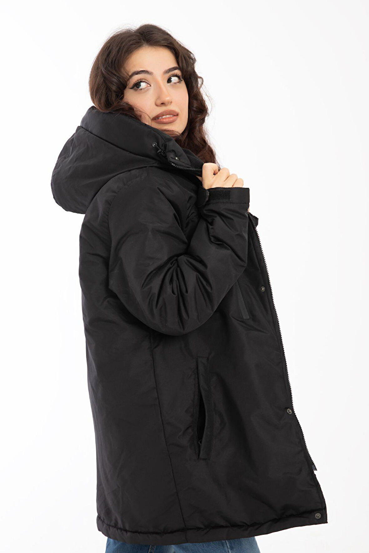 Spor Kadın Polarlı Su Ve Rüzgar Geçirmez Kapüşonlu Kışlık Mont & Kaban & Parka