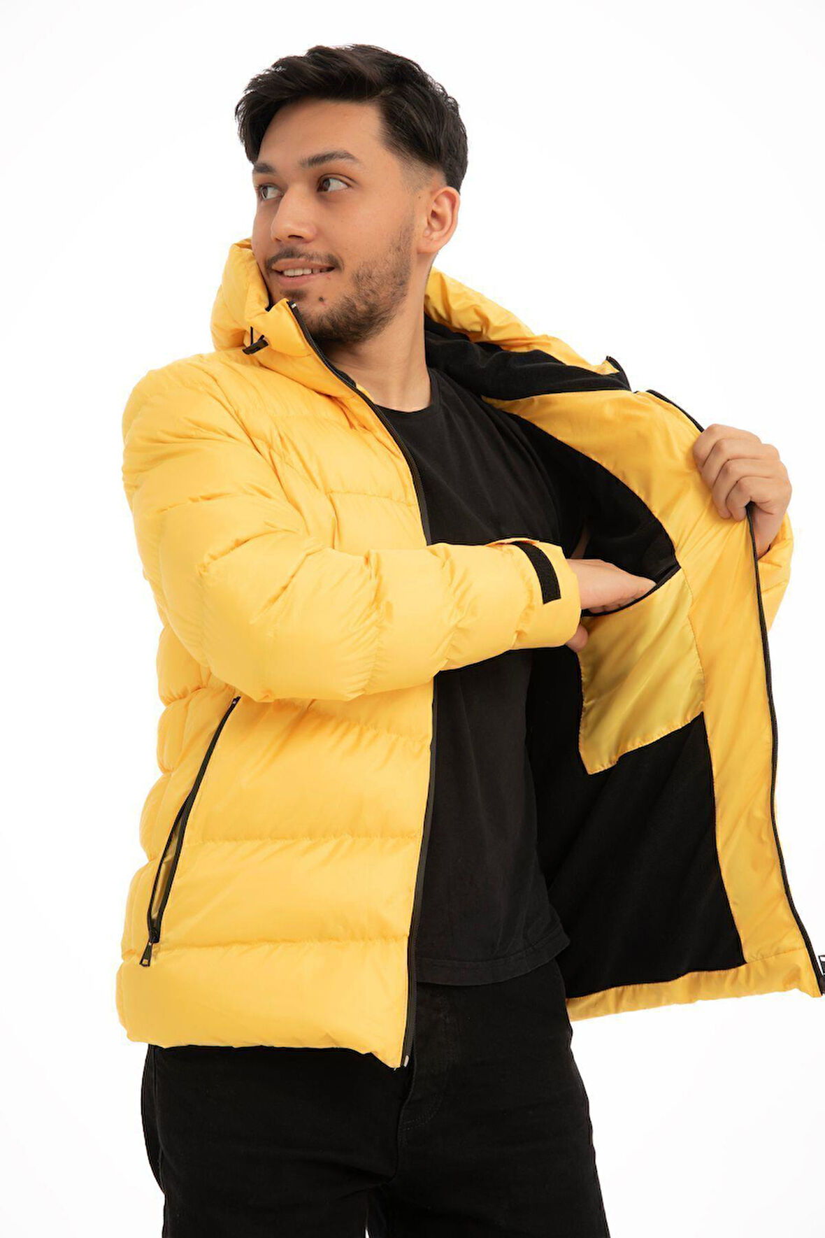 Spor Erkek Kapüşonlu Polarlı Kürklü Su Geçirmez Rüzgara Dayanıklı Şişme Mont Kaban Parka