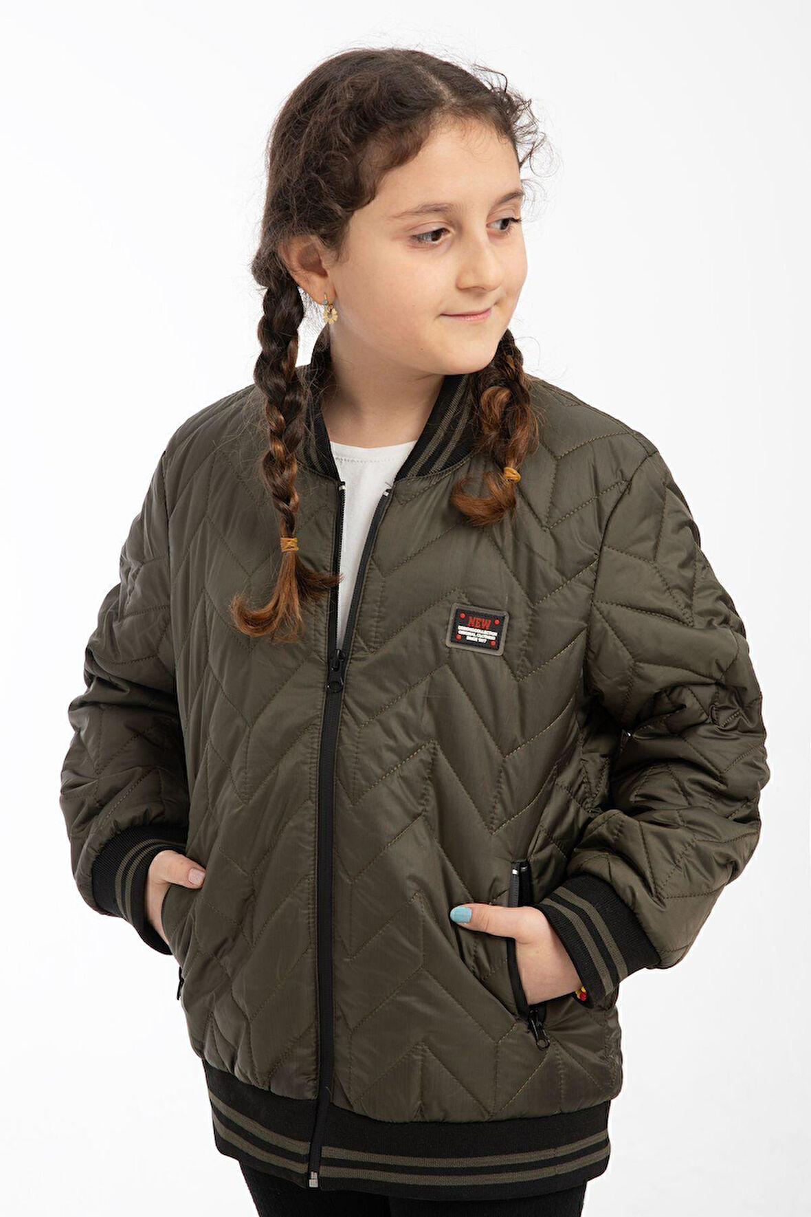 Spor Kız Çocuk Kolej Yaka Astarlı Su ve Rüzgar Geçirmez Fermuarlı Cep Mont Ceket